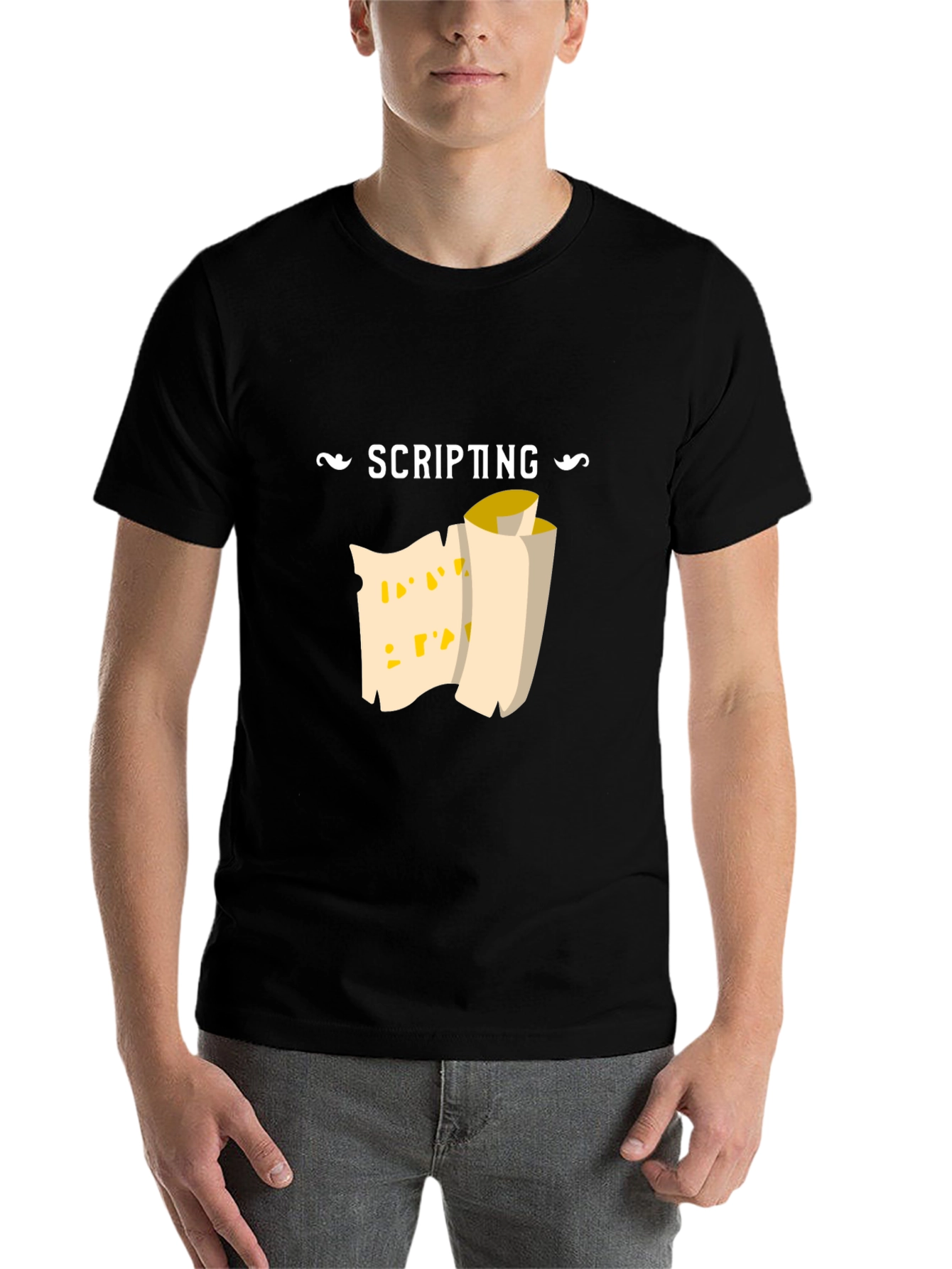 Black Scripting Scroll Graphic Tee - Black Cotton Comfort view 7