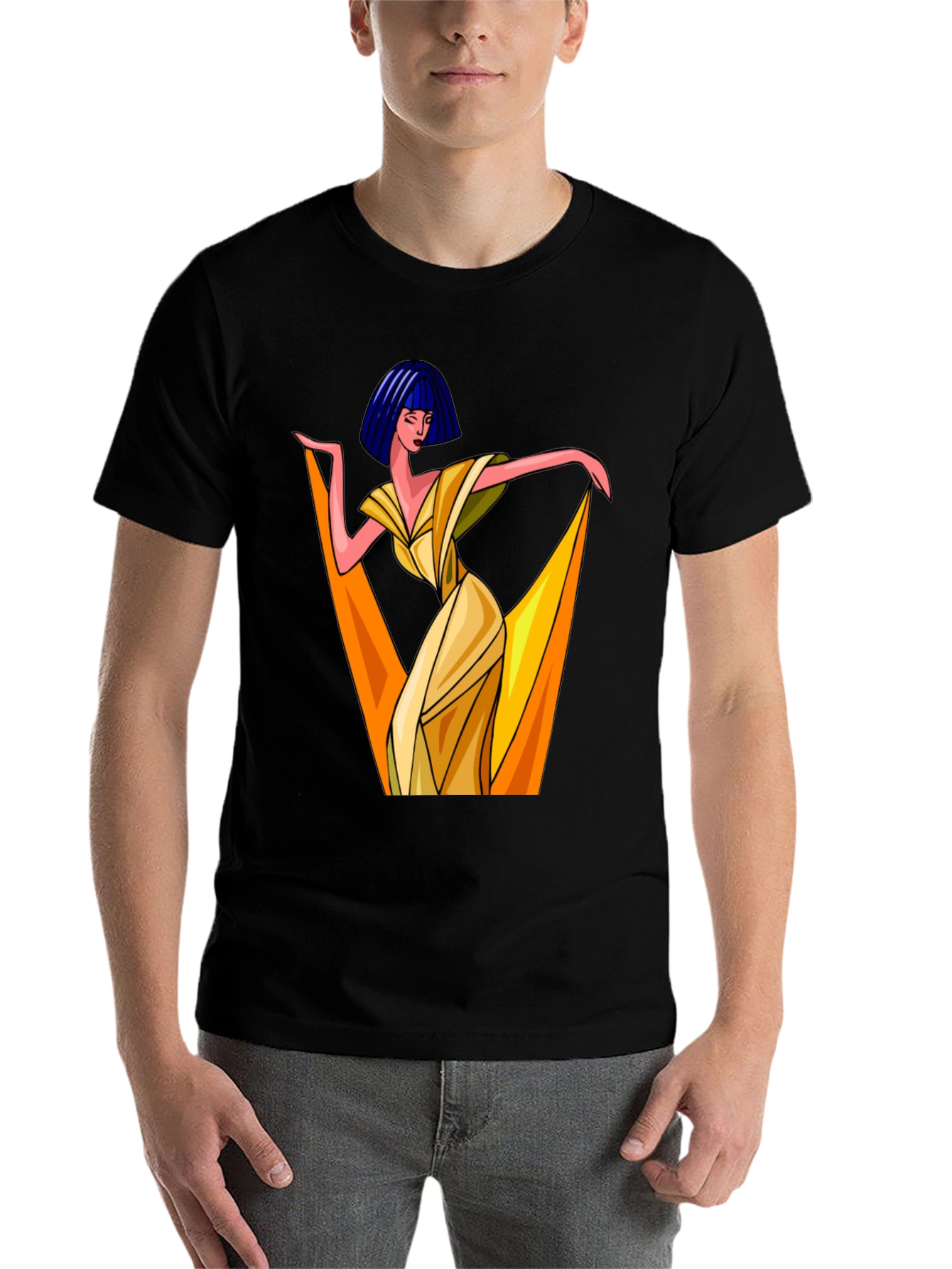 Black Art Deco Woman Graphic Tee - Stylish Black T-Shirt view 7