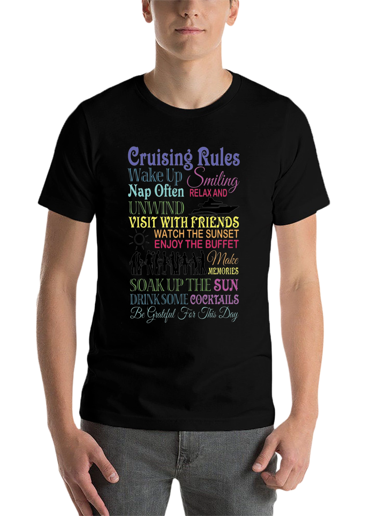 Black Cruising Rules T-Shirt: Wake Up Smiling view 7