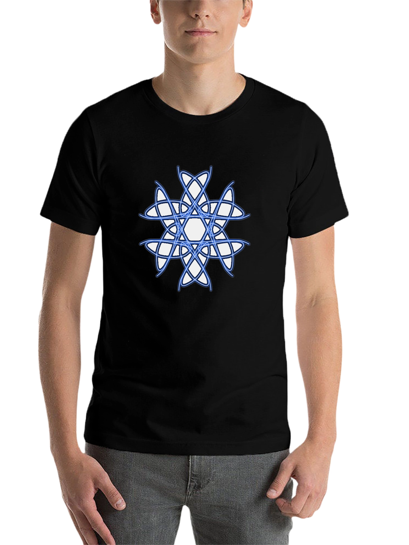Black Geometric Star Graphic Tee - Black Cotton Blend view 7