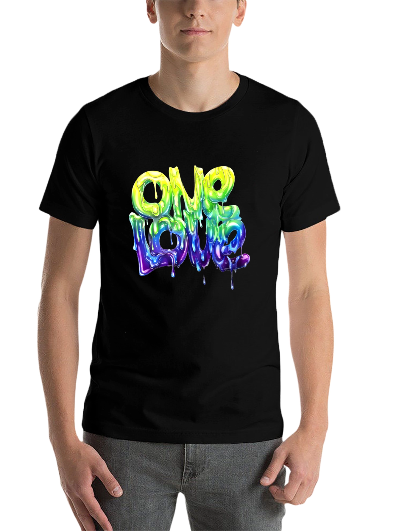 Black One Love Graphic T-Shirt - Cool Drip Design view 7