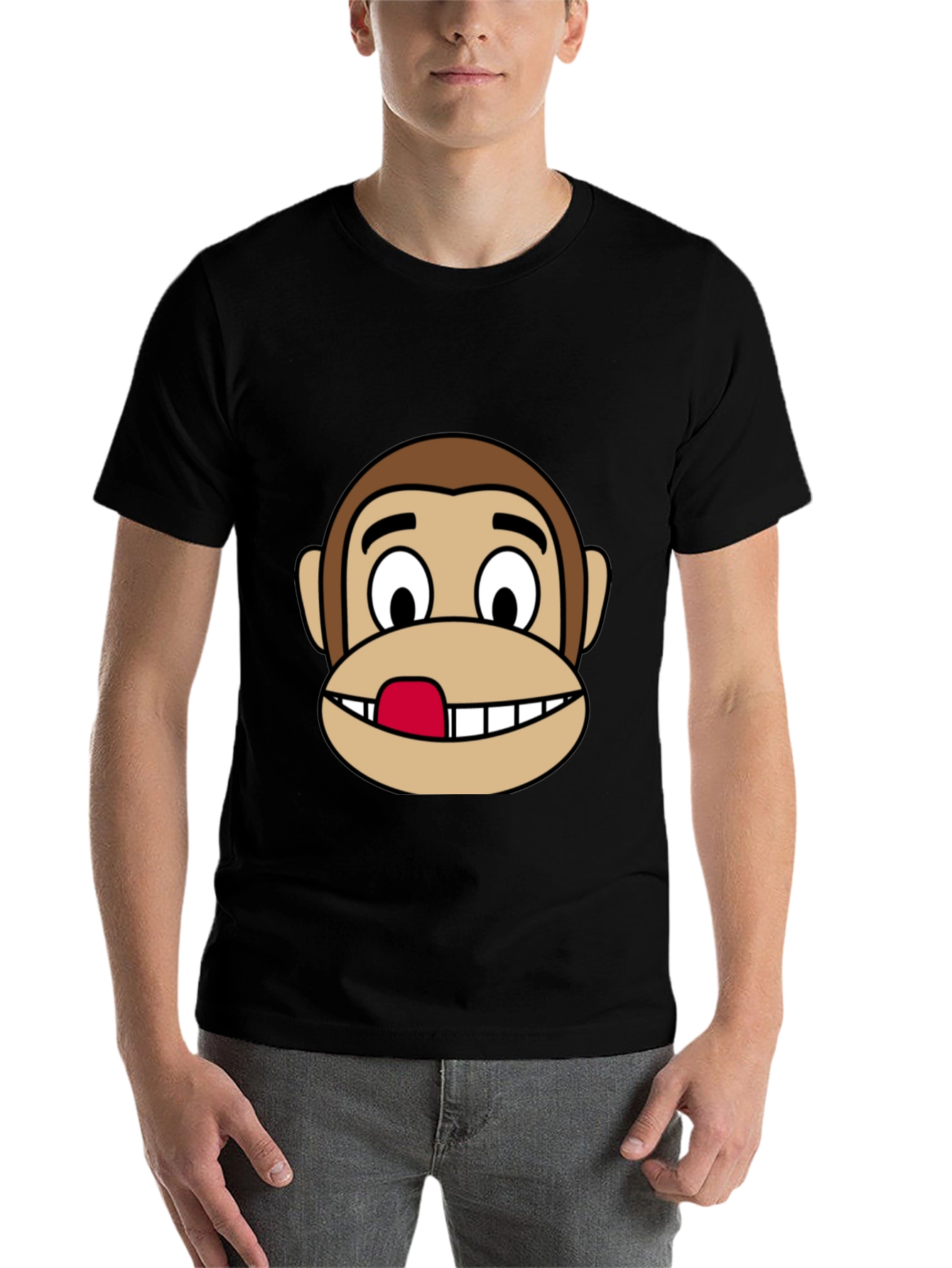 Black Funny Monkey Face Graphic Tee - Black Cotton T-Shirt view 7