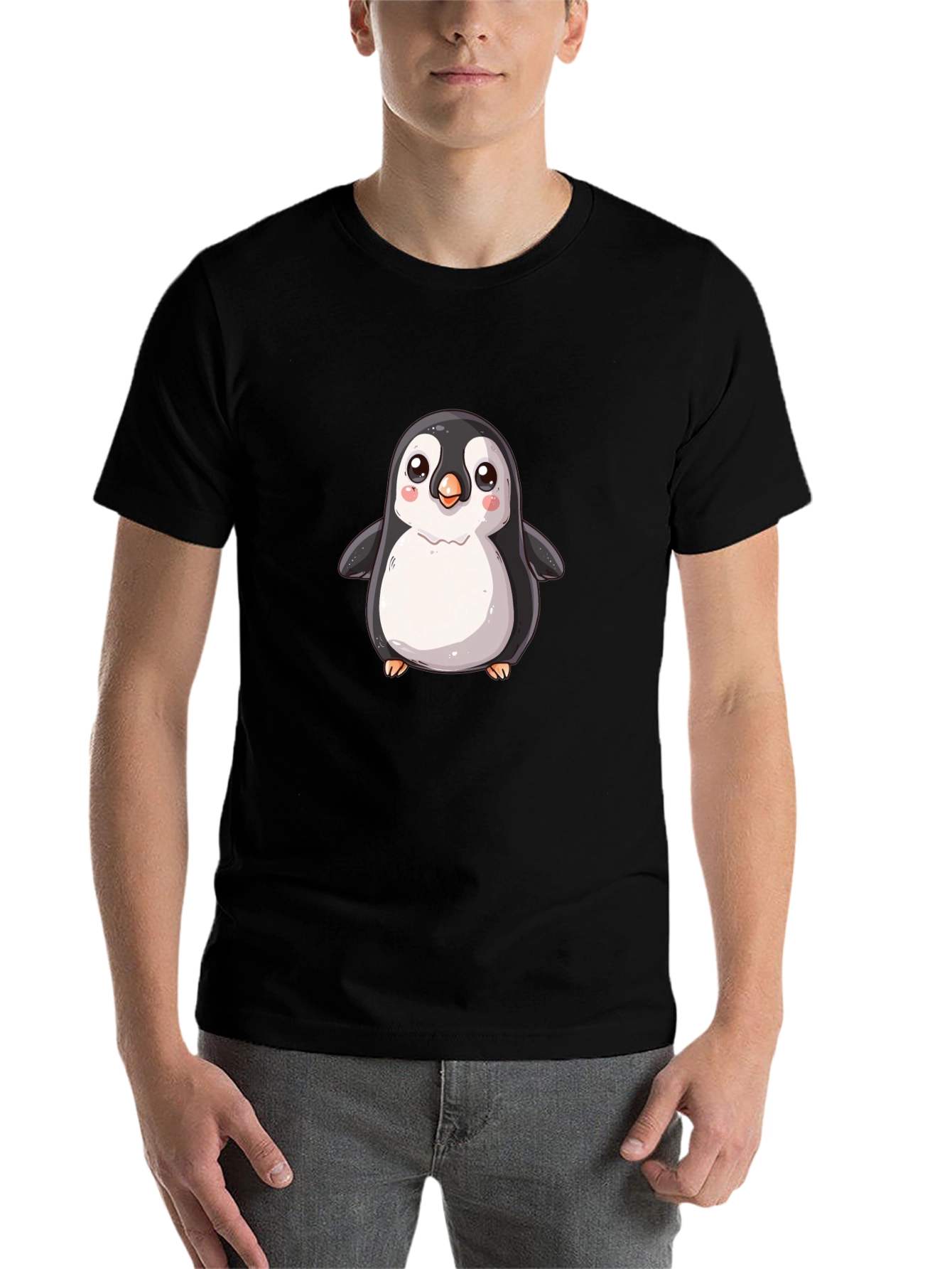 Black Cute Cartoon Penguin Black T-Shirt view 7