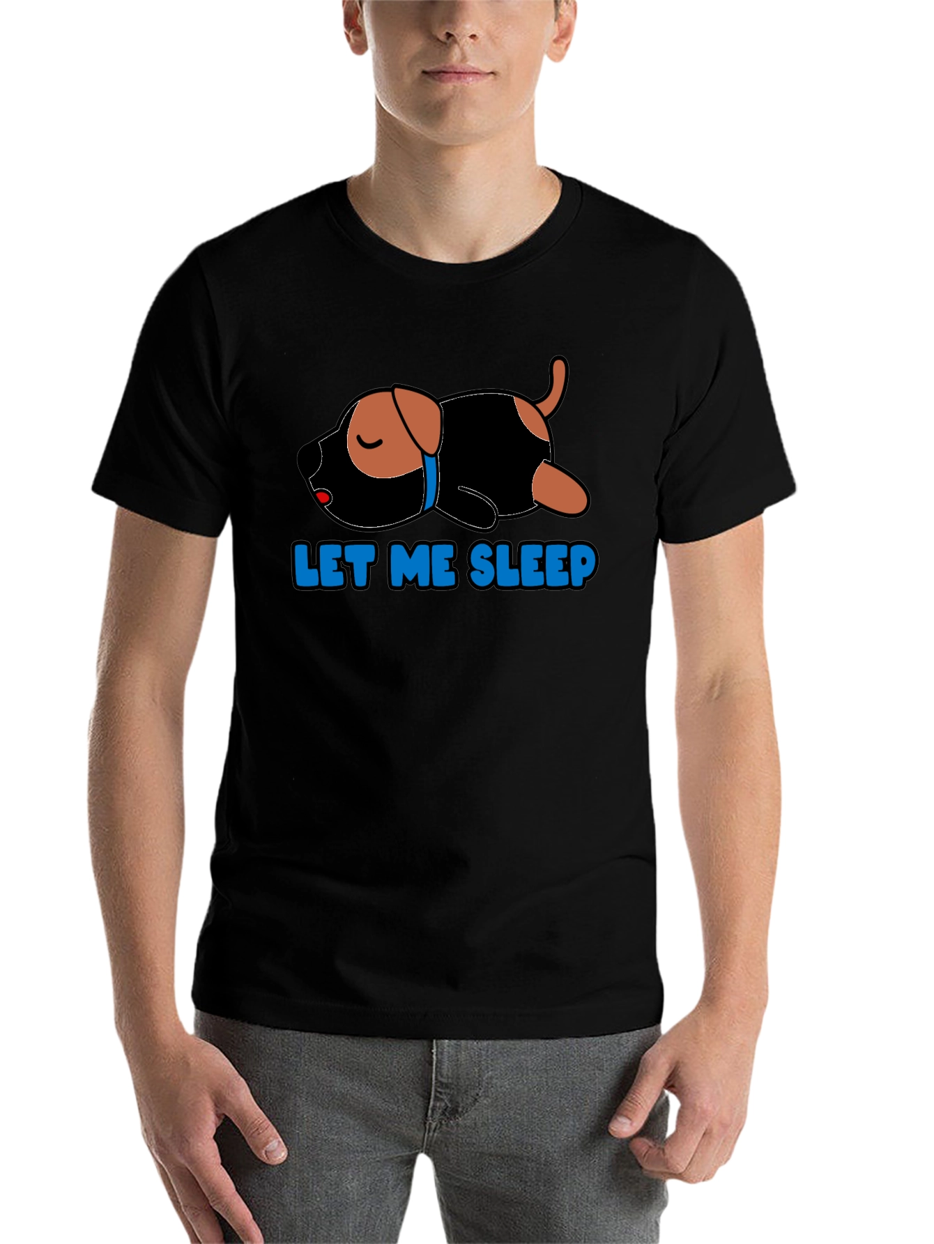 Black Let Me Sleep T-Shirt - Cute Dog Design view 7