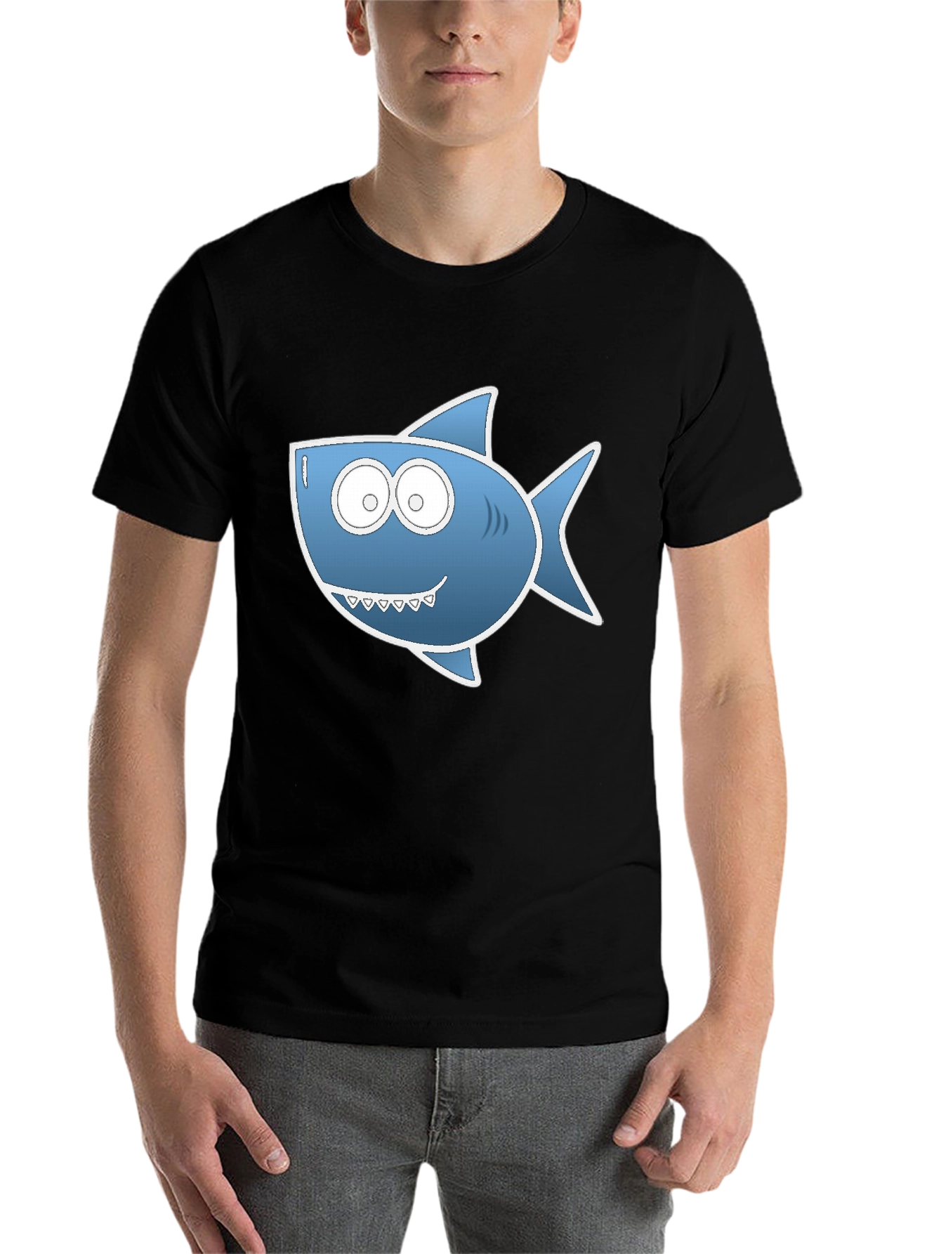 Black Cartoon Shark Graphic Tee - Black Cotton Blend view 7