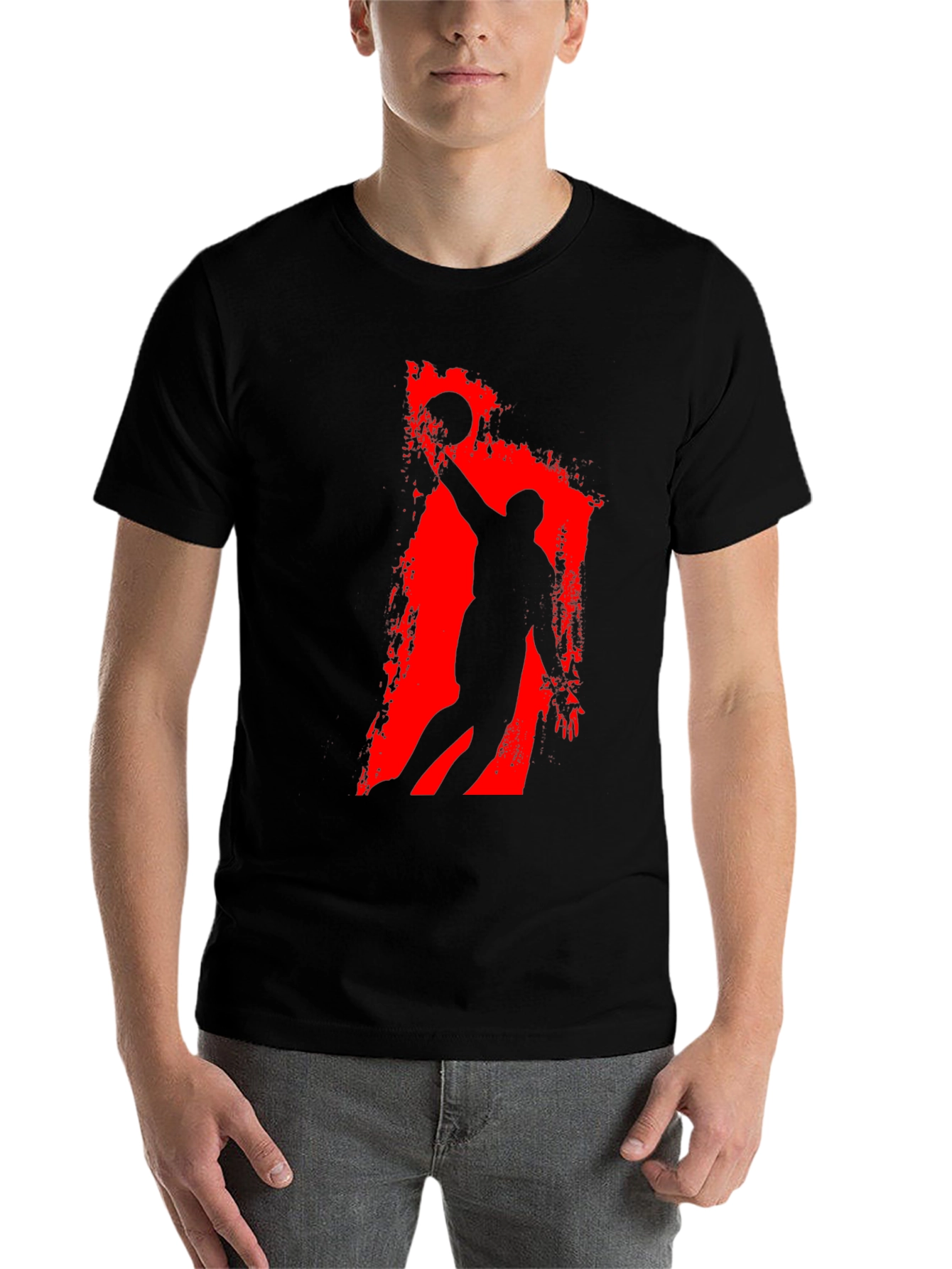 Black Basketball Silhouette Graphic Tee - Black Cotton T-Shirt view 7