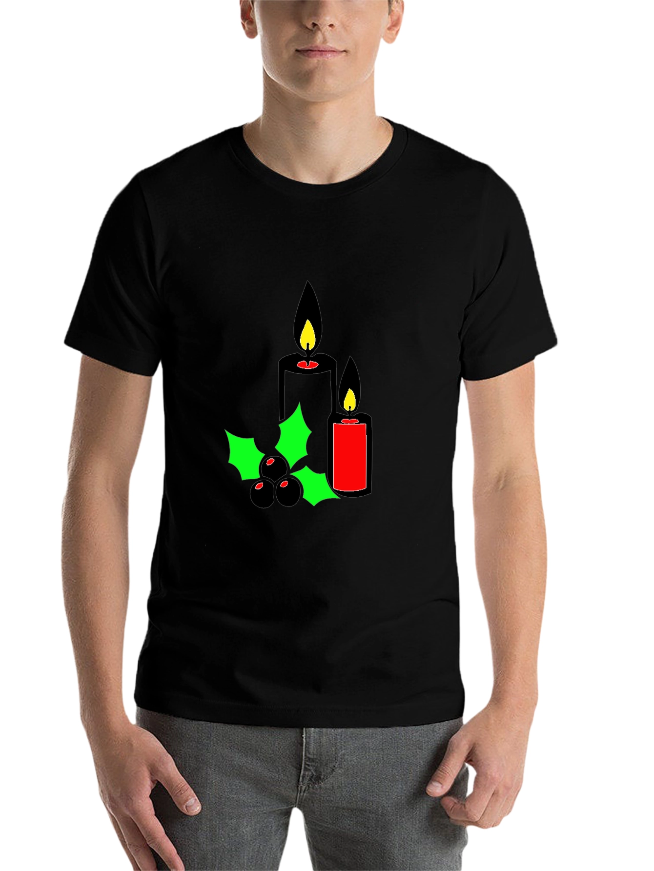 Black Holiday Candles Graphic Tee - Christmas Spirit Shirt view 7