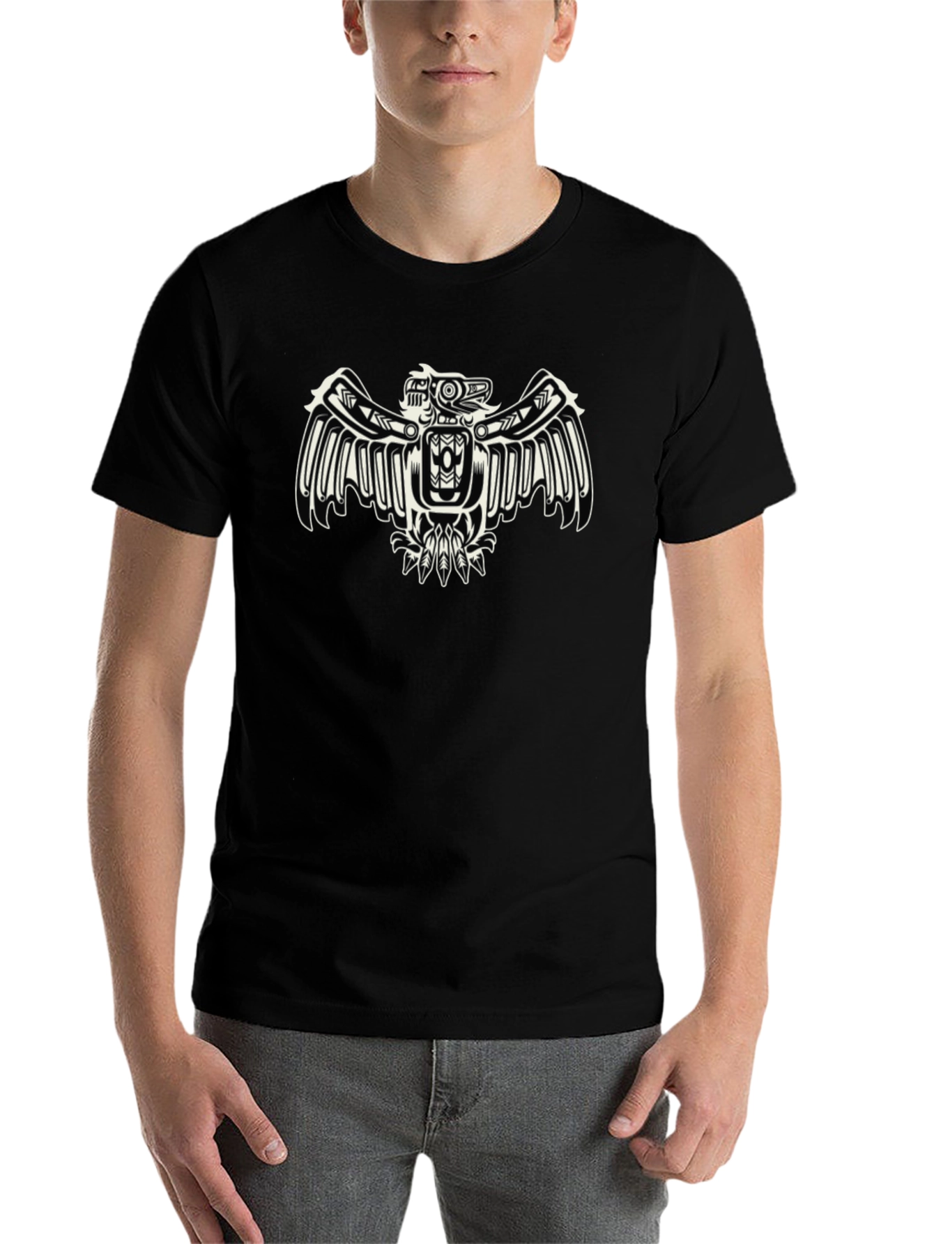 Black Tribal Eagle Graphic Tee - Black Cotton Blend view 7