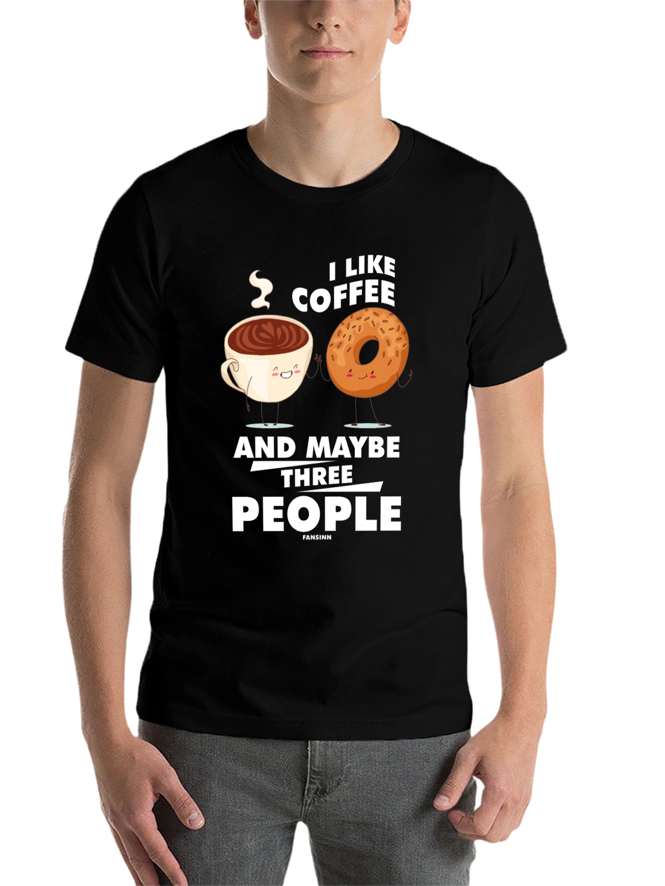 Black Funny Coffee & Donut Graphic T-Shirt view 7