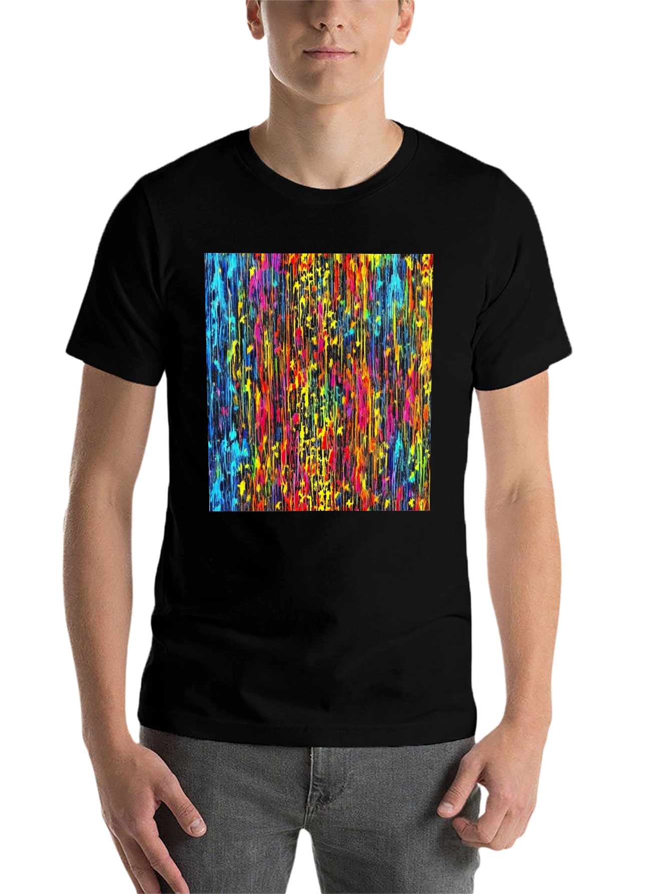 Black Vibrant Dripping Paint Graphic Tee - Artsy Black T-Shirt view 7
