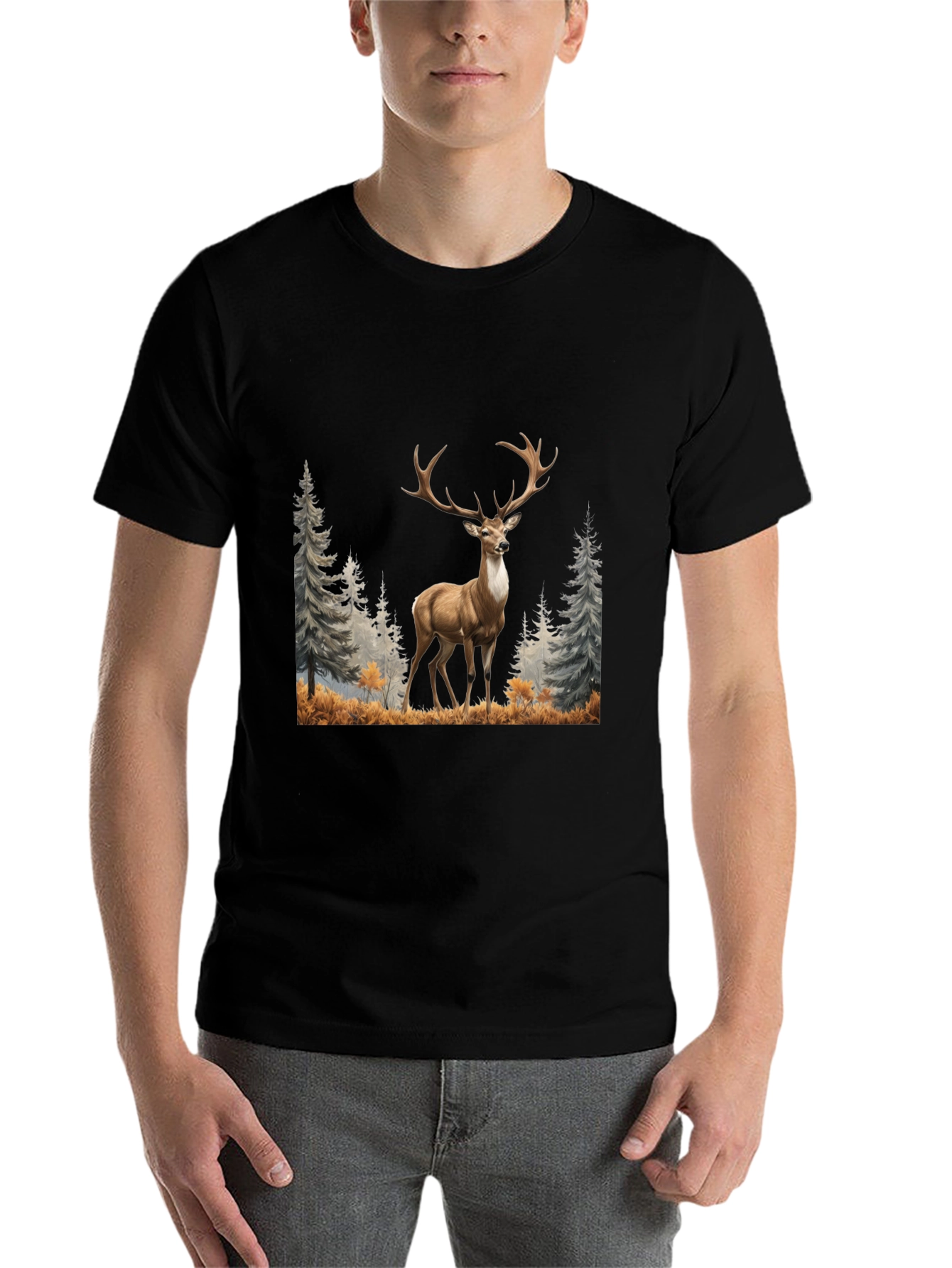 Black Deer Graphic Tee - Wildlife Inspired Men's T-Shirt view 7
