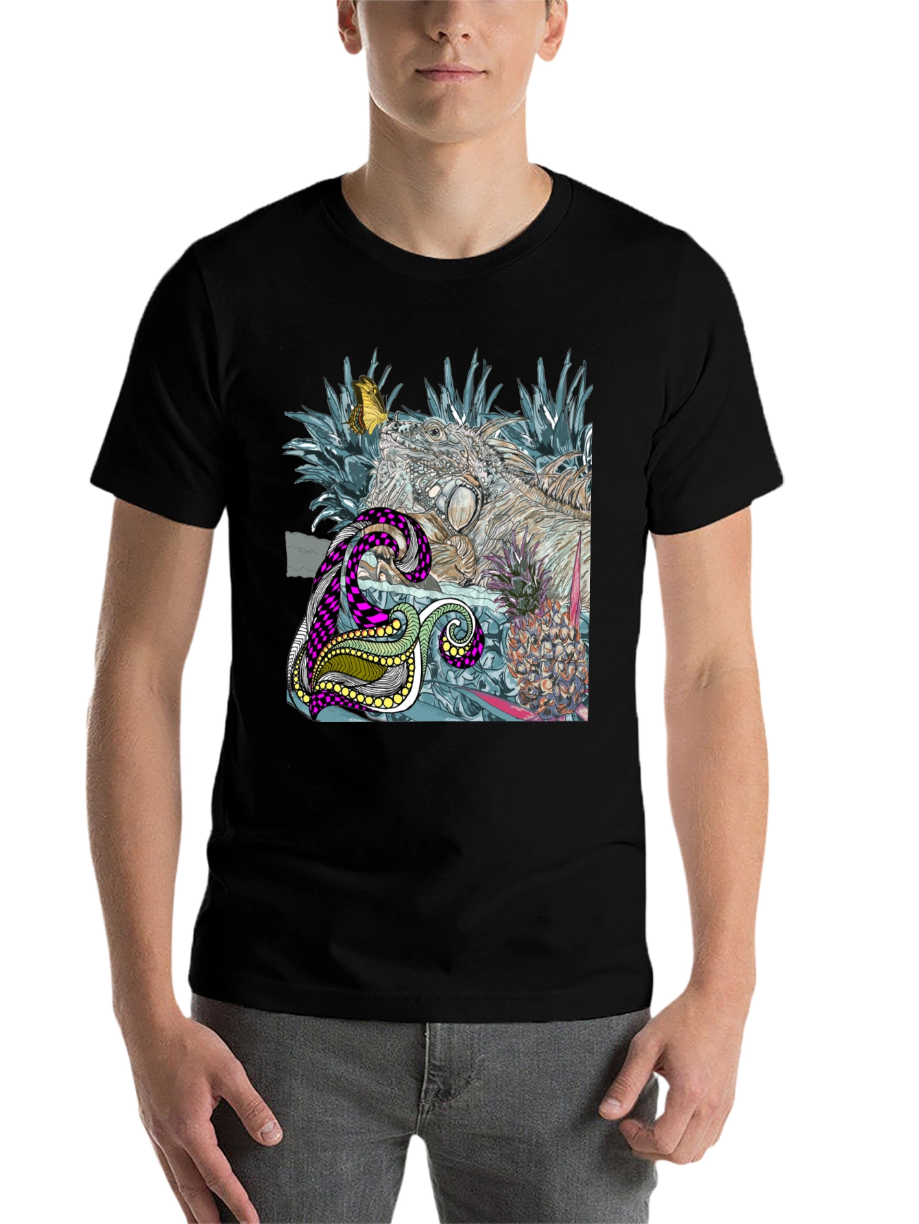 Black Iguana and Pineapple Graphic Tee view 7