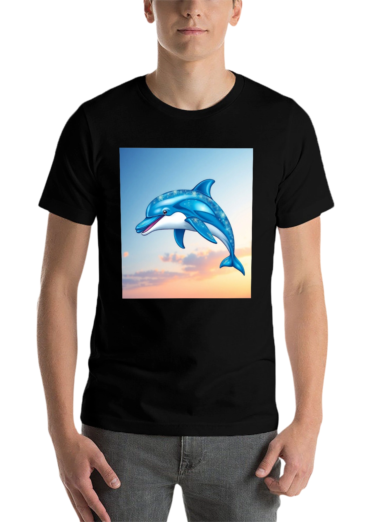 Black Dolphin Graphic Print Black T-Shirt view 7