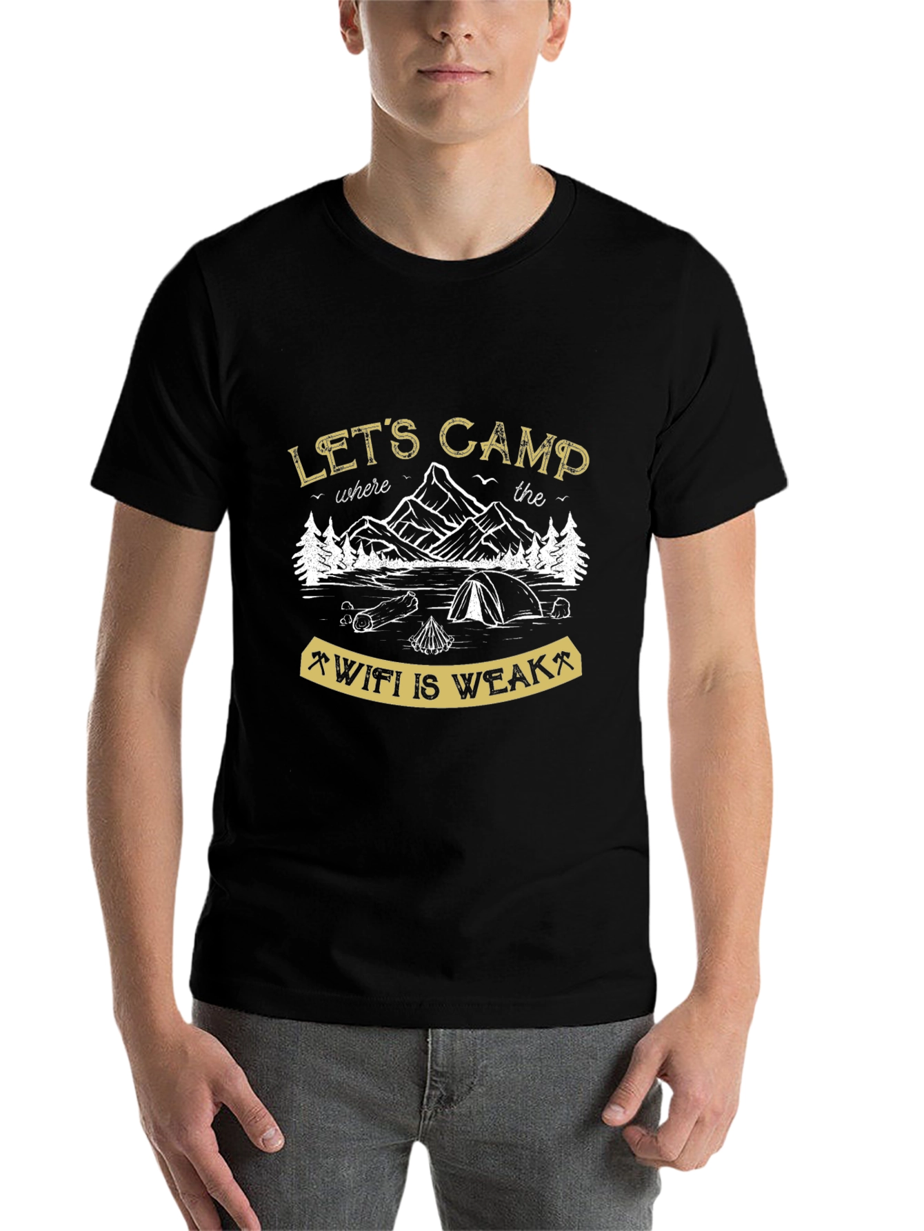 Black Let's Camp Where the Wifi is Weak Black T-Shirt view 7