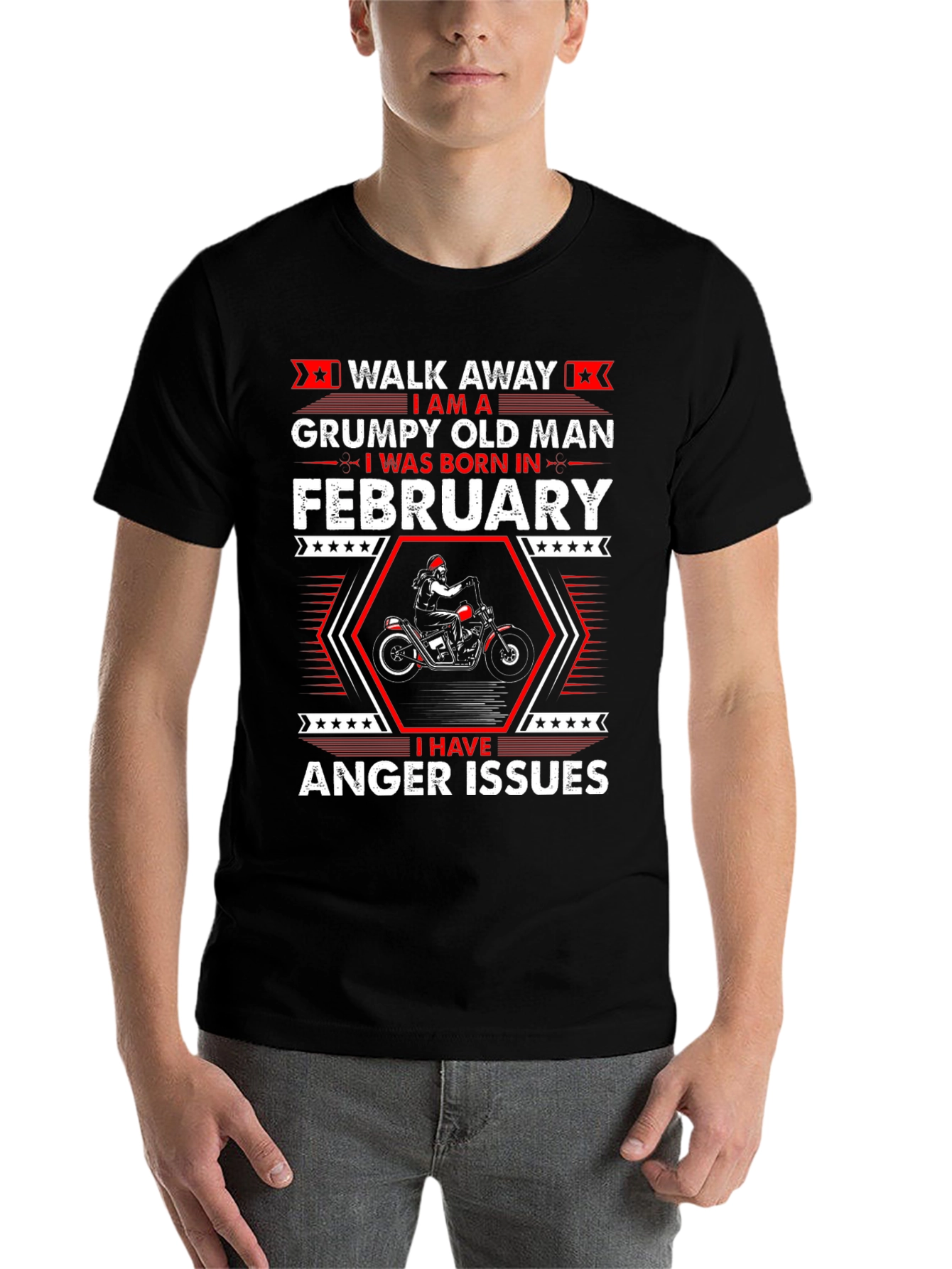 Black Grumpy Old Man Born in February T-Shirt view 7