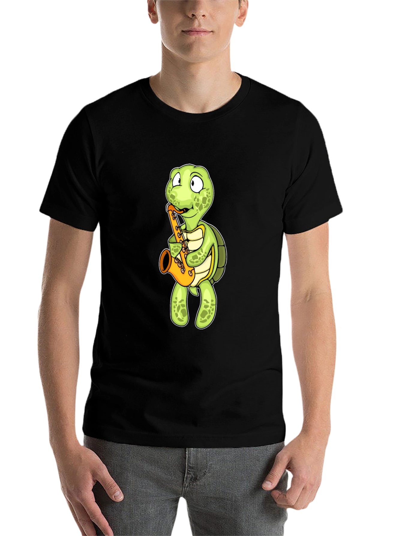 Black Turtle Saxophone T-Shirt - Black Cotton Tee view 7