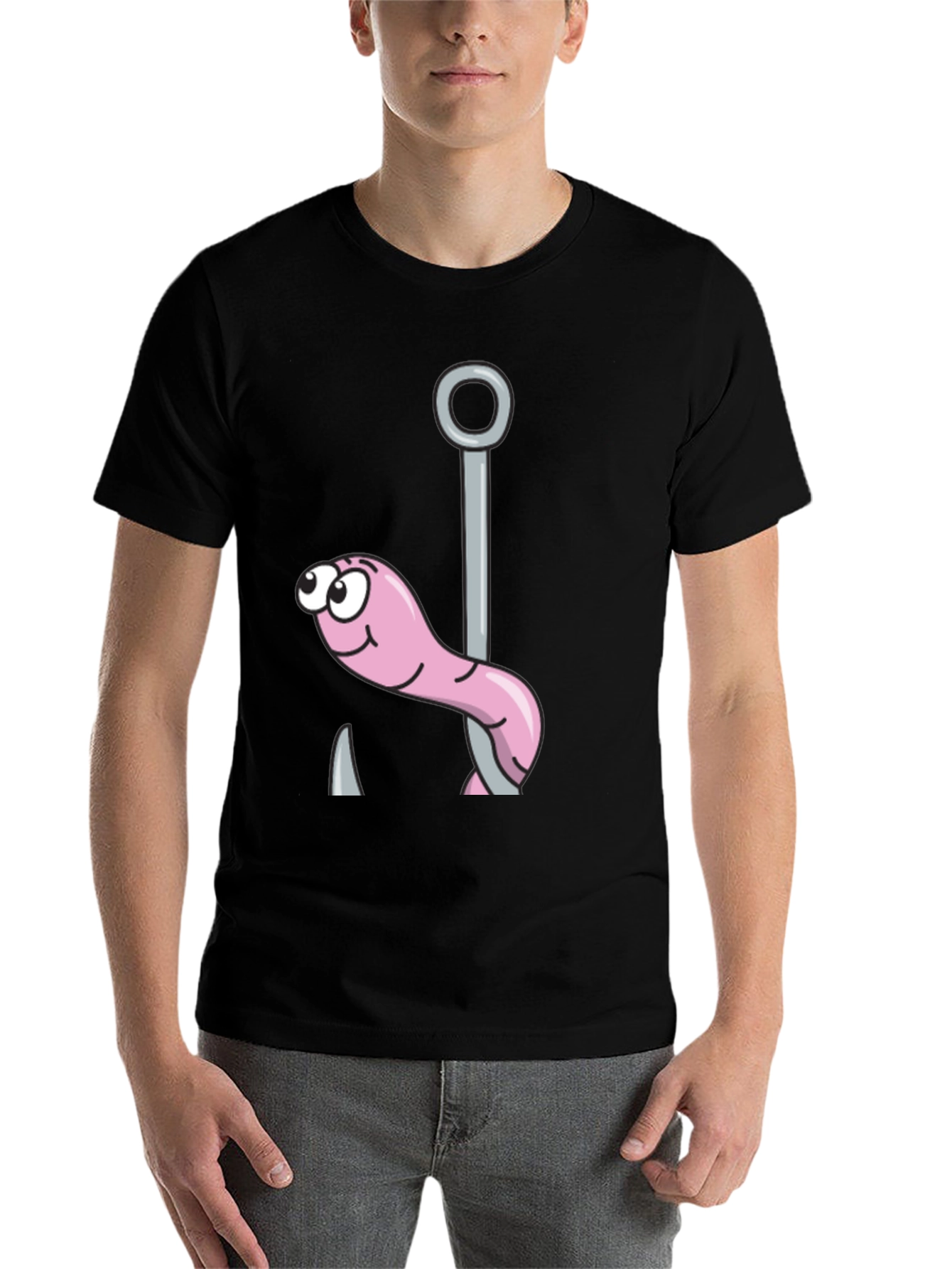 Black Cartoon Worm & Hook Tee view 7
