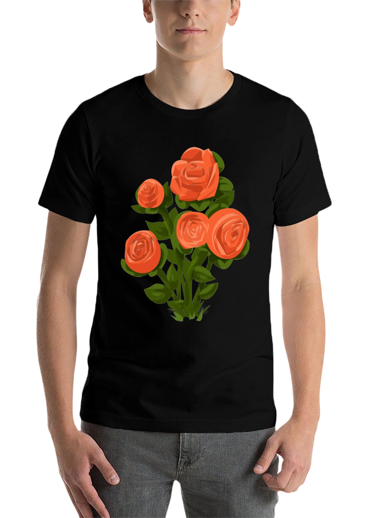 Black Floral Graphic Tee - Orange Rose Bouquet view 7
