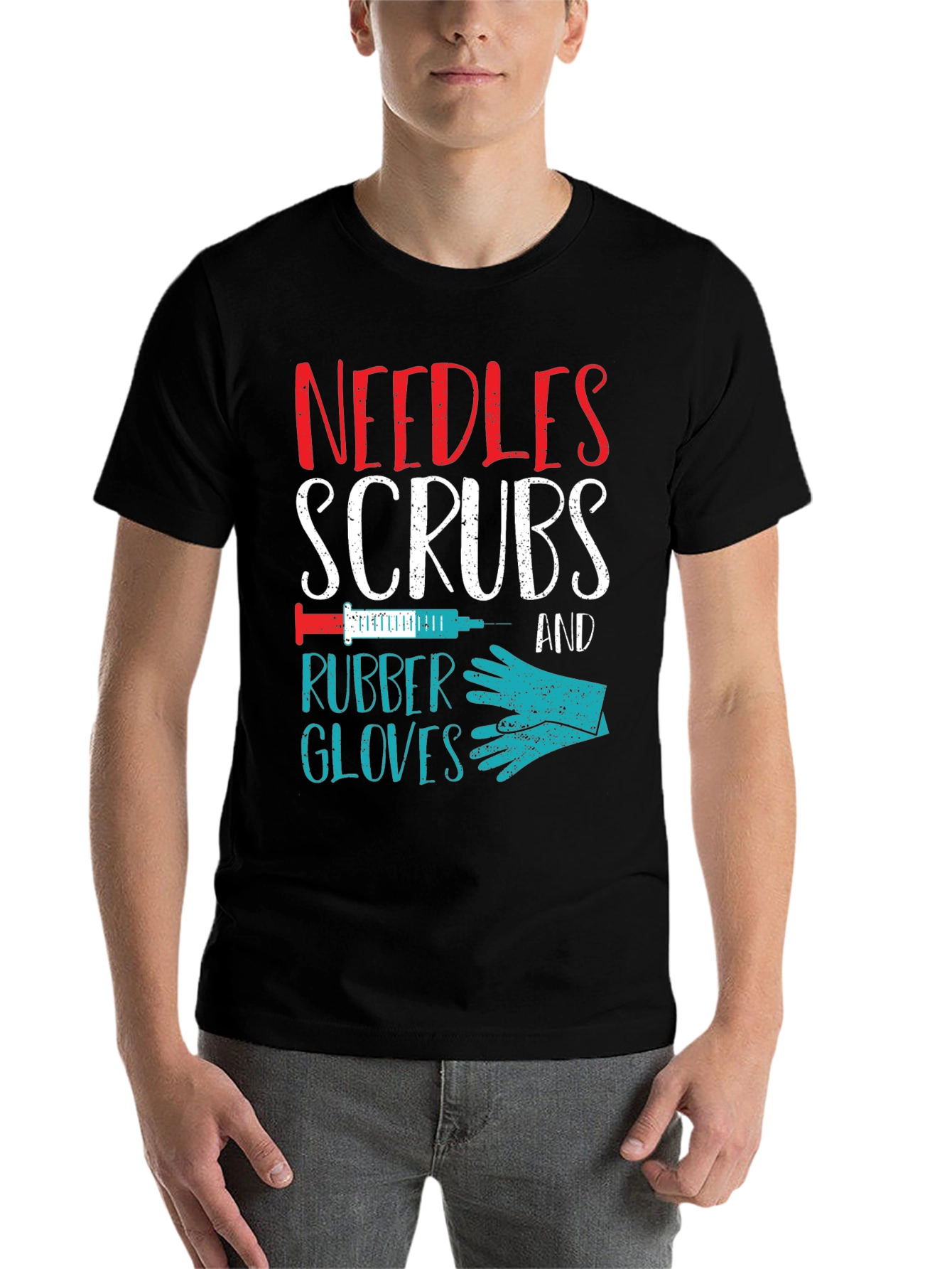 Black Needles Scrubs & Rubber Gloves Nurse T-Shirt view 7