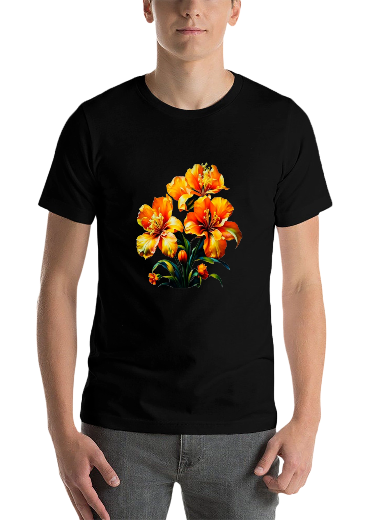Black Floral Print Black Casual T-Shirt view 7