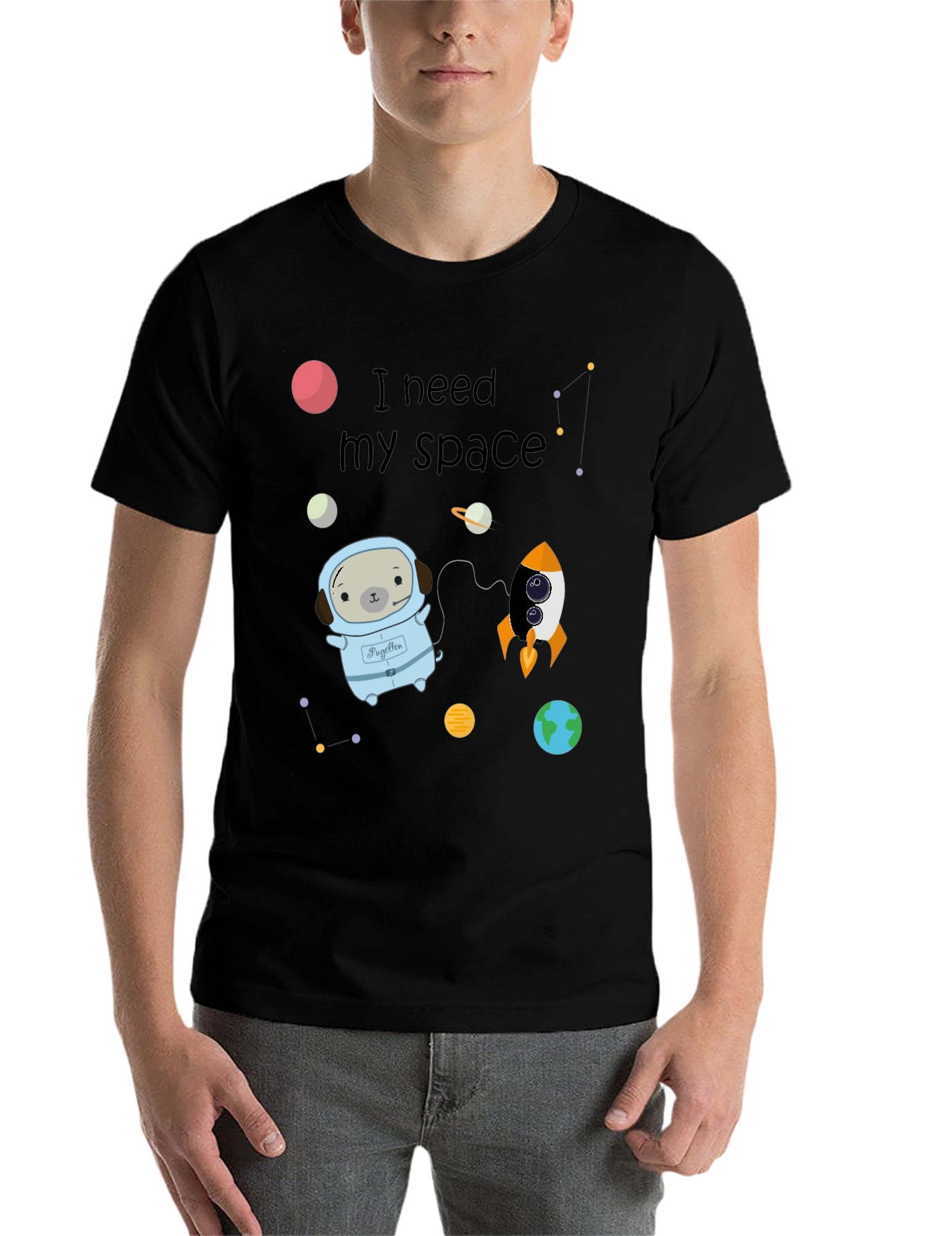 Black I Need My Space Pug Black T-Shirt view 7