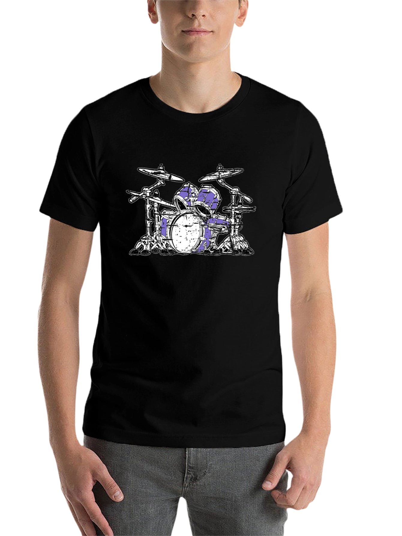 Black Drum Kit T-Shirt - Black Cotton Graphic Tee view 7