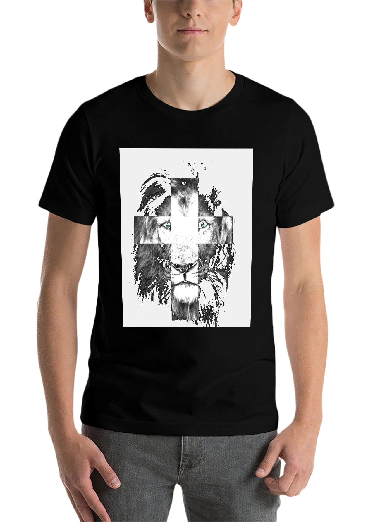 Black Lion Cross Graphic Tee - Men's Black T-Shirt view 7