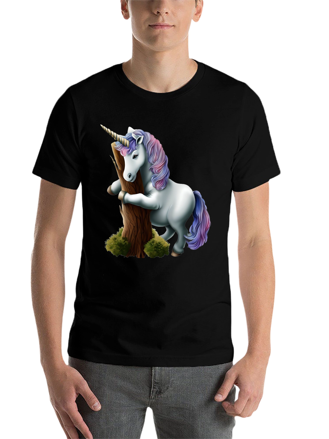 Unicorn Hugging Tree Black T-Shirt - 7