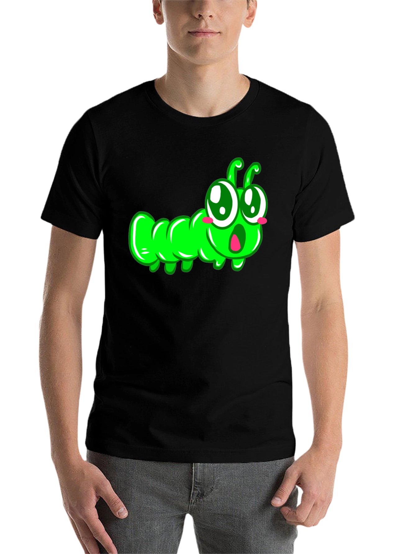 Black Cute Cartoon Caterpillar T-Shirt view 7