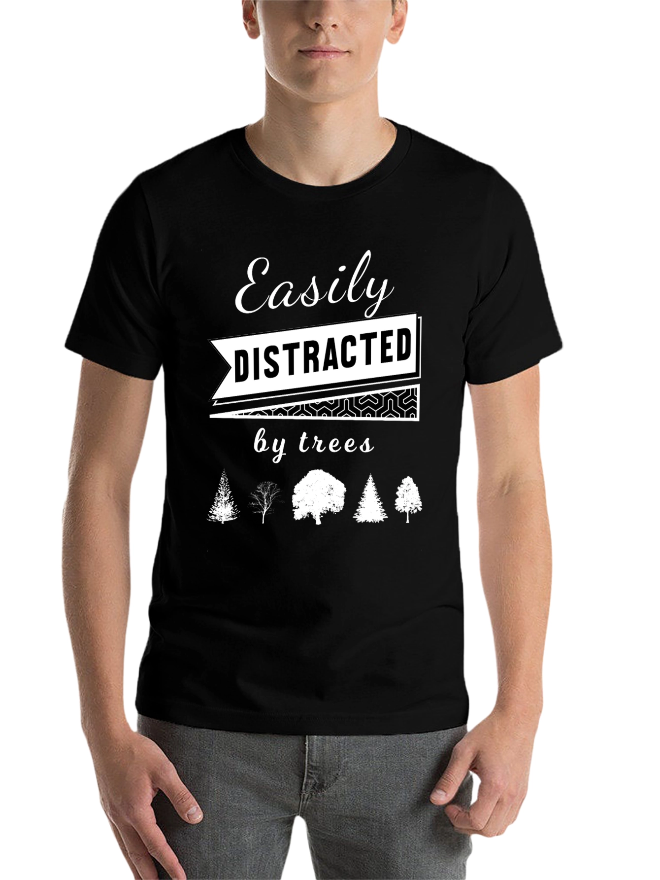 Black Easily Distracted by Trees Graphic T-Shirt view 7