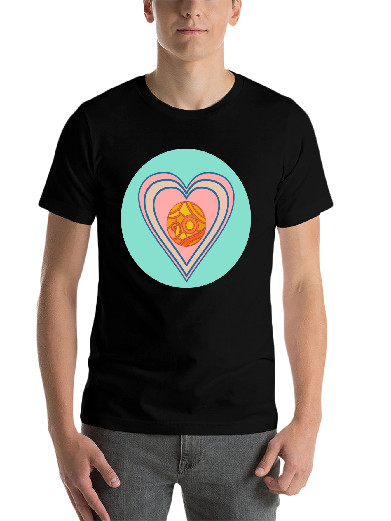 Black Retro Heart Graphic T-Shirt - Black view 7