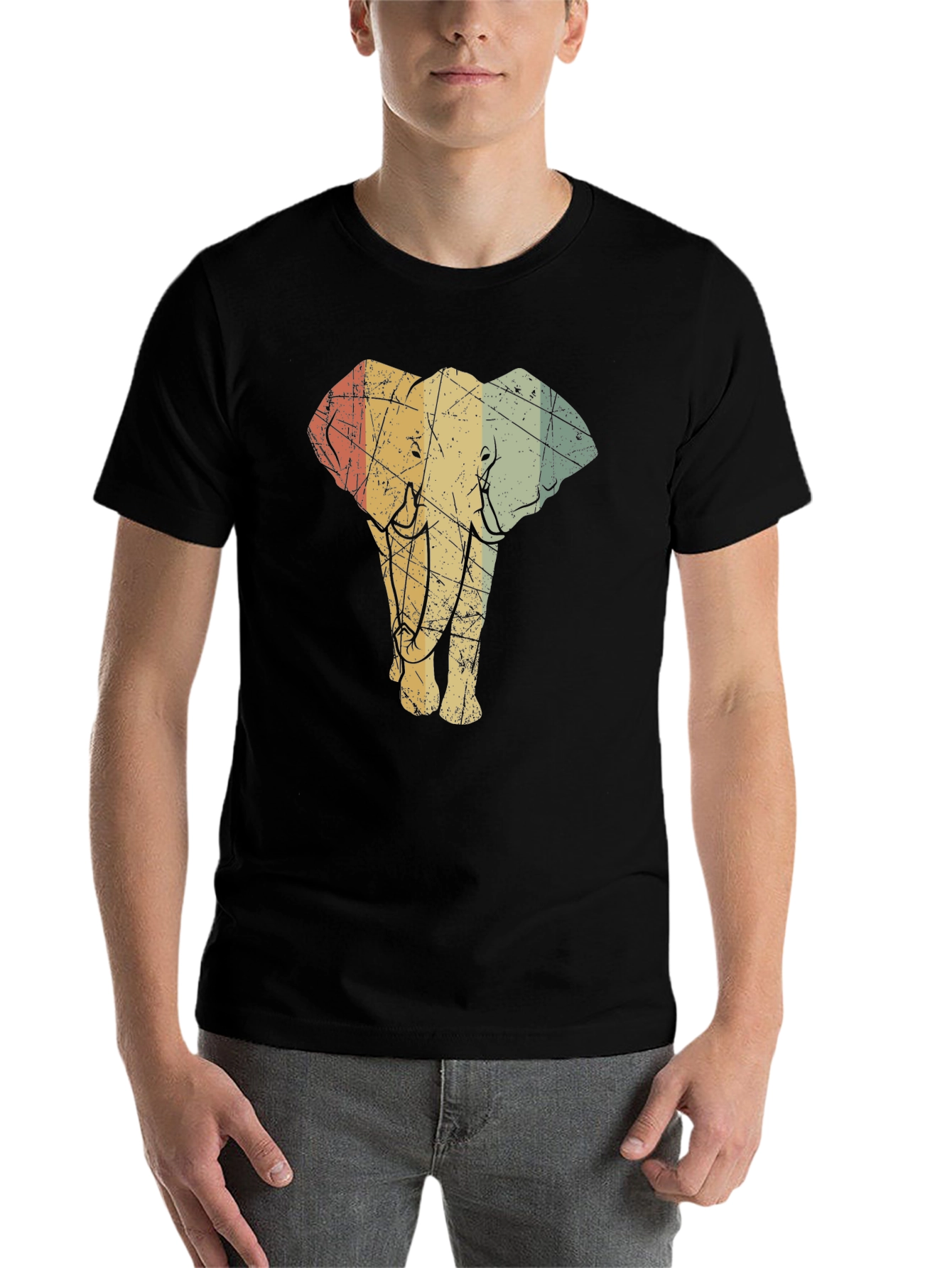 Black Vintage Elephant Graphic Tee - Unisex Black T-Shirt view 7