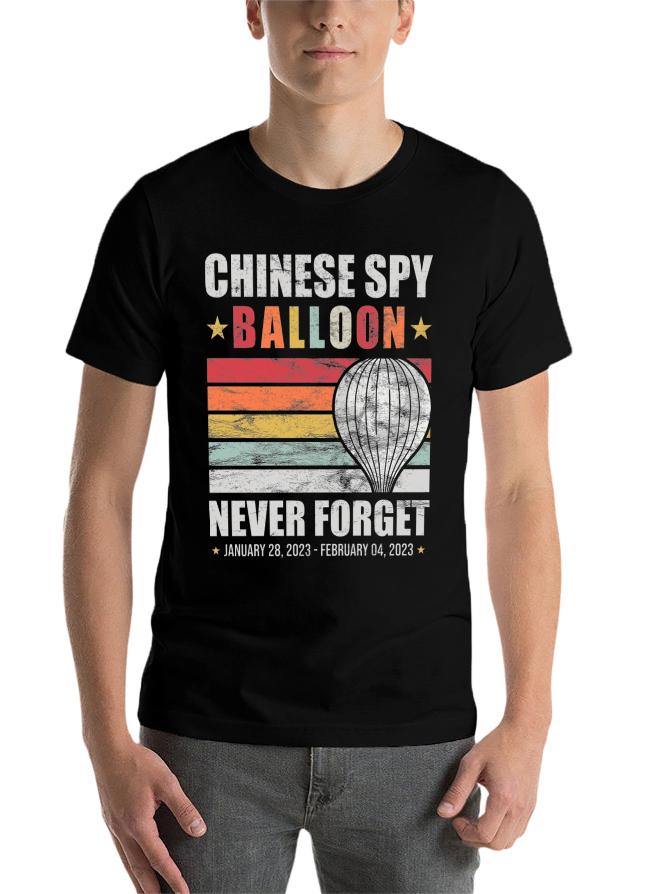 Black Chinese Spy Balloon Never Forget T-Shirt view 7