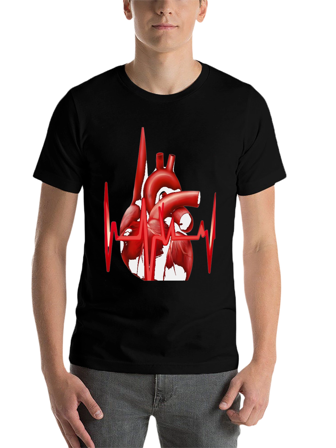 Black Anatomical Heartbeat Graphic Tee - Stylish Medical Apparel view 7