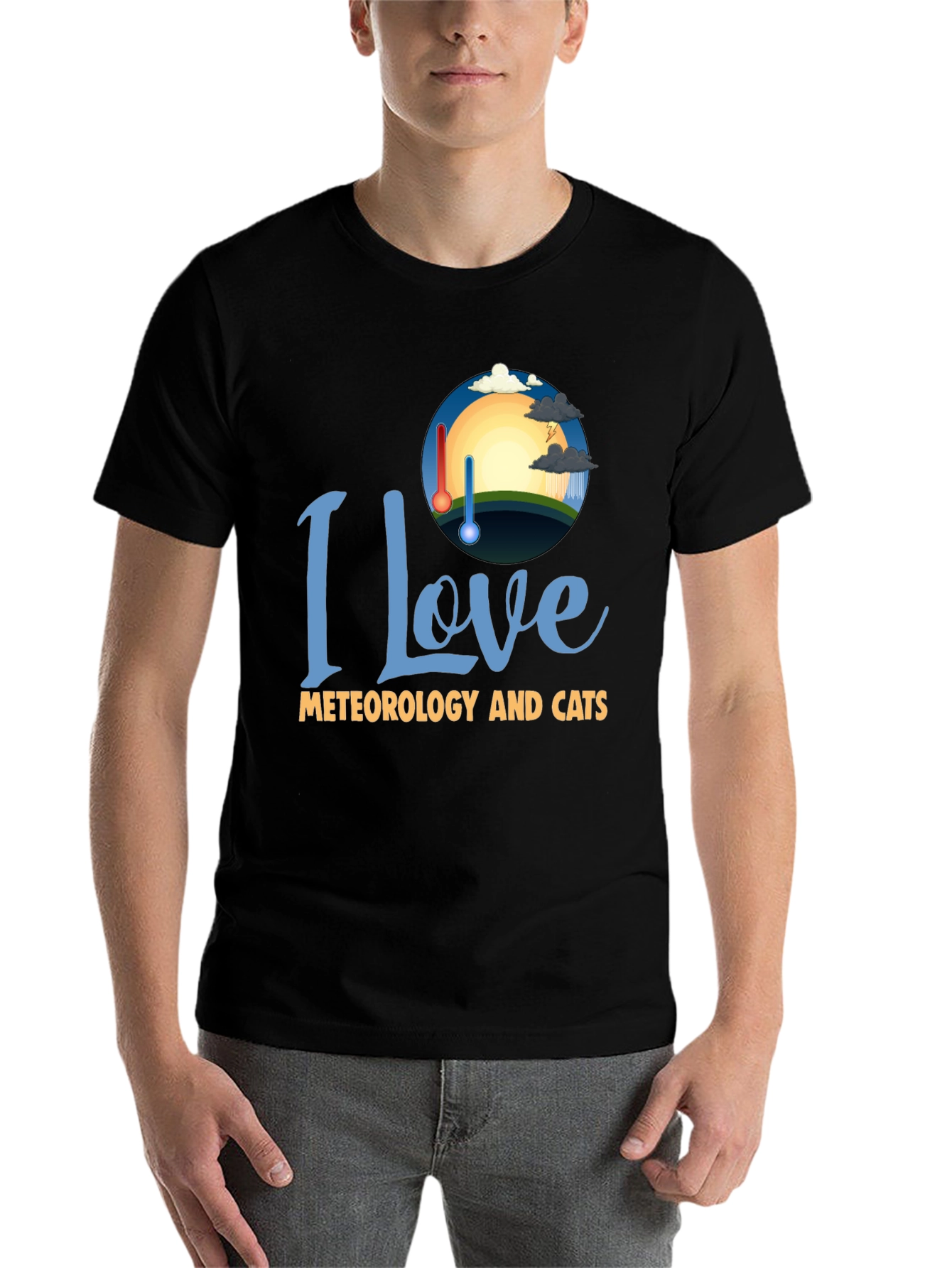 Black I Love Meteorology and Cats T-Shirt view 7