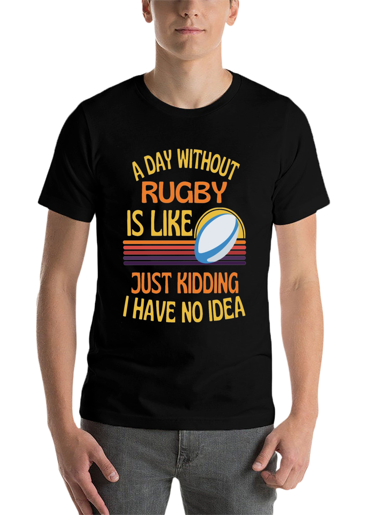 Black Rugby Humor T-Shirt: A Day Without Rugby view 7