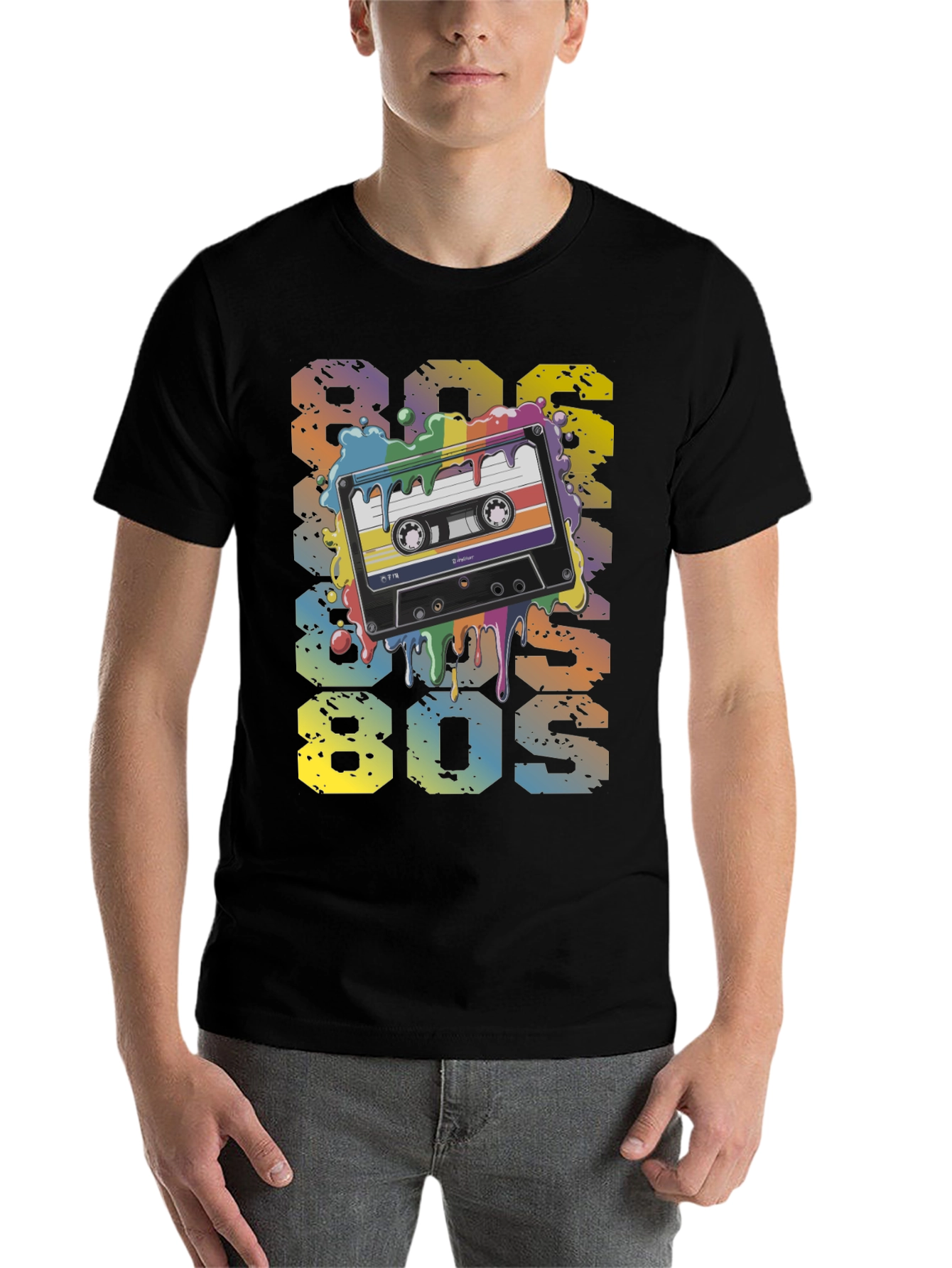 Black Retro 80s Cassette Tape Graphic T-Shirt view 7