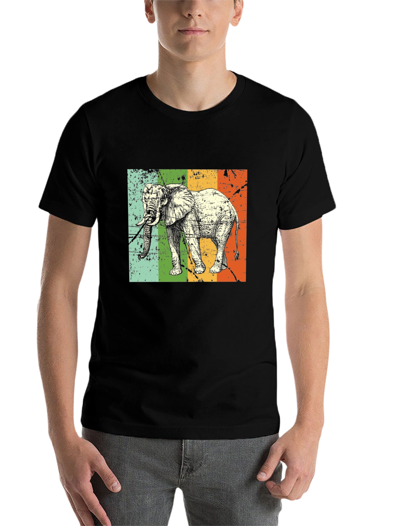 Black Retro Elephant Graphic Tee - Black view 7