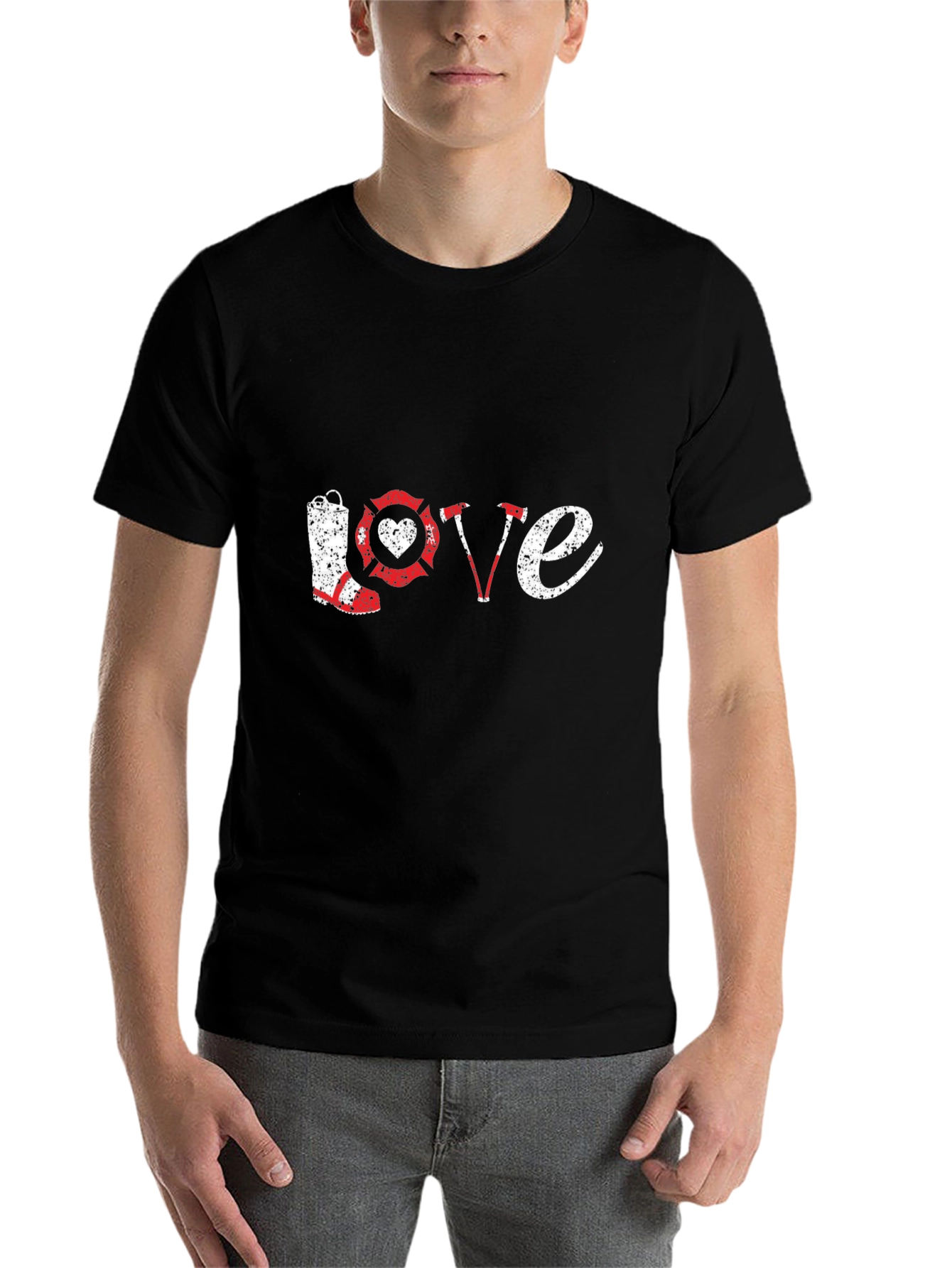 Black Firefighter Love Black T-Shirt view 7