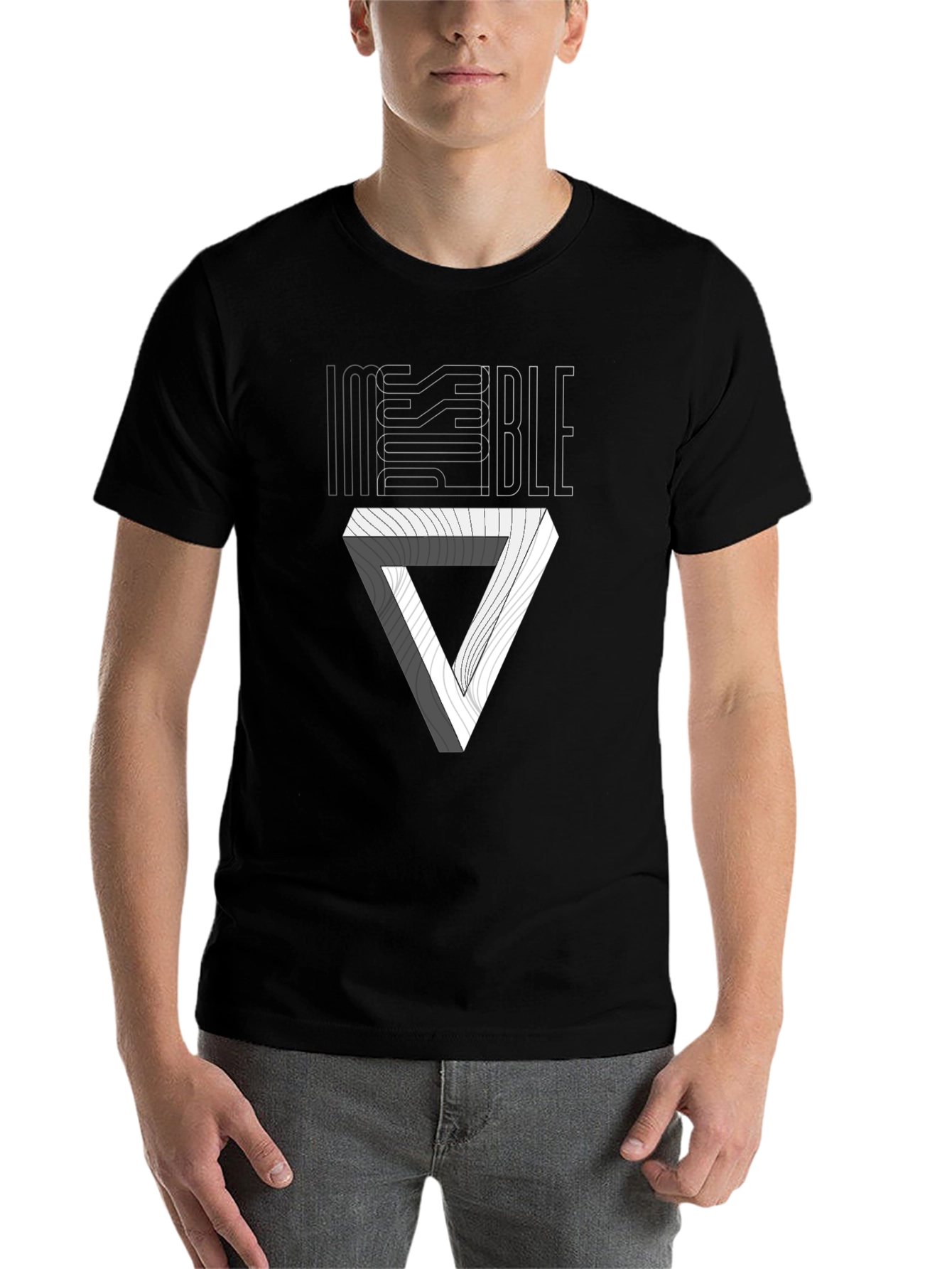 Black Impossible Triangle Illusion Graphic Tee - Black view 7