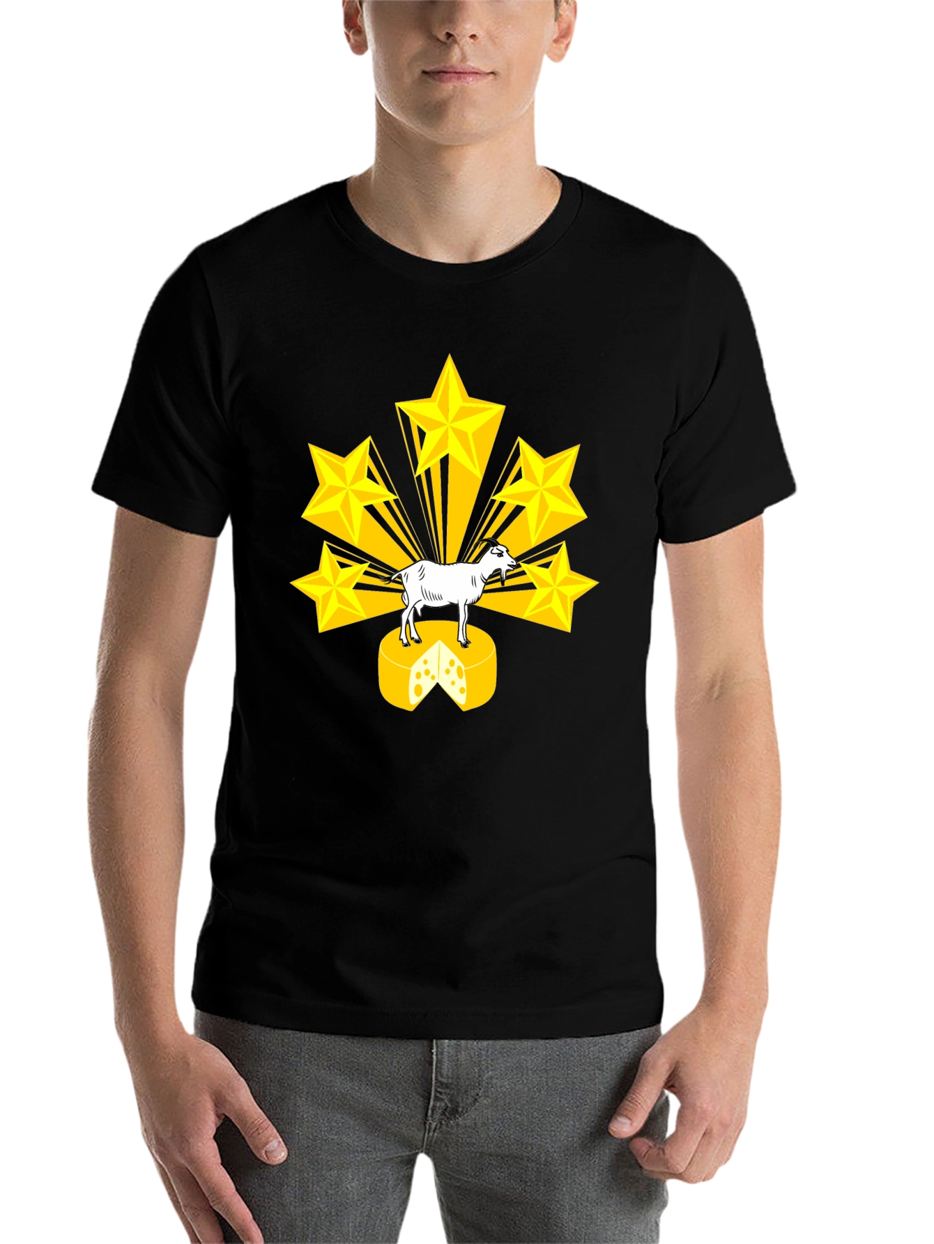 Black Goat on Cheese T-Shirt with Star Design view 7