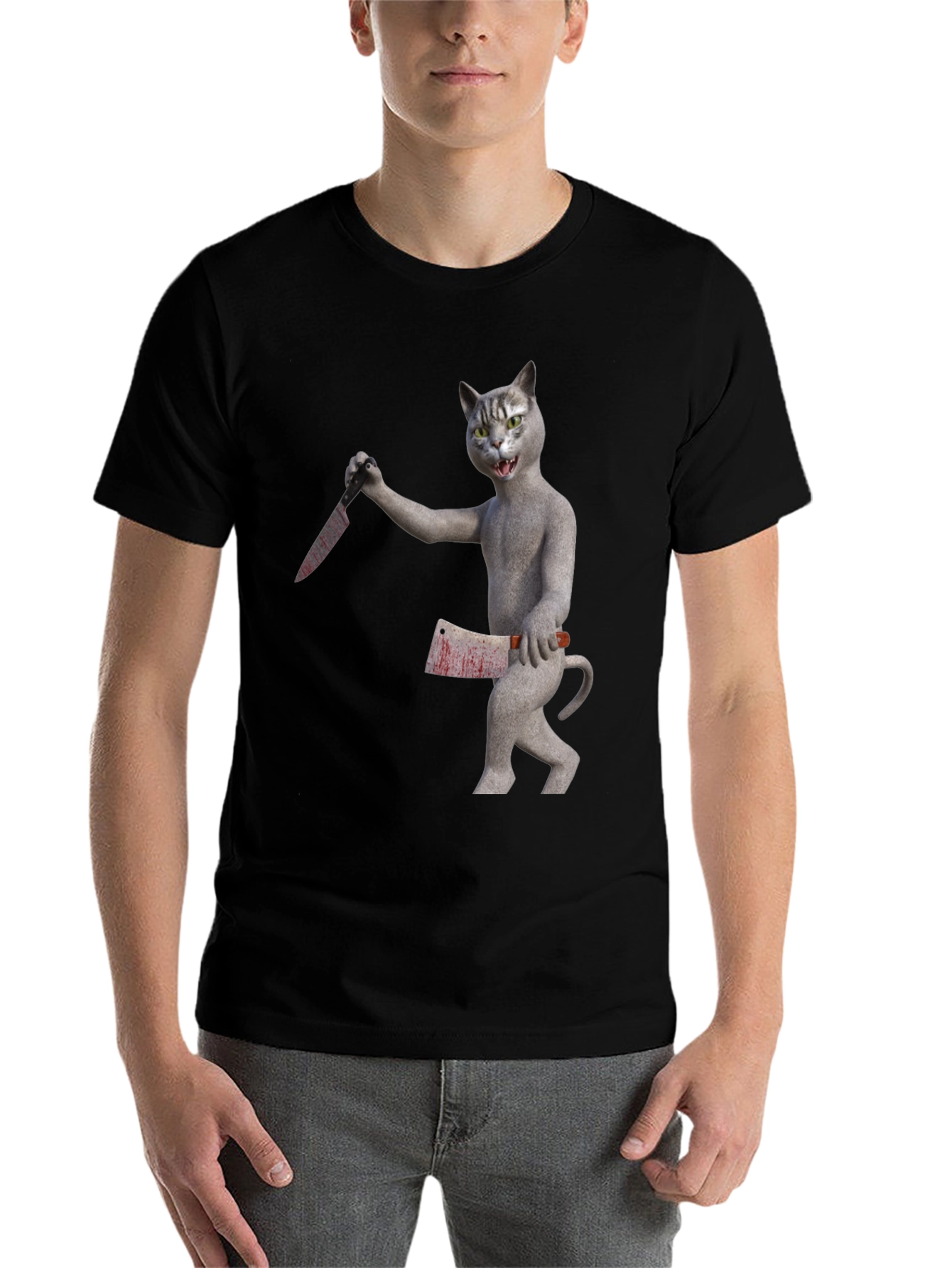 Black Killer Cat T-Shirt - Funny Graphic Tee view 7