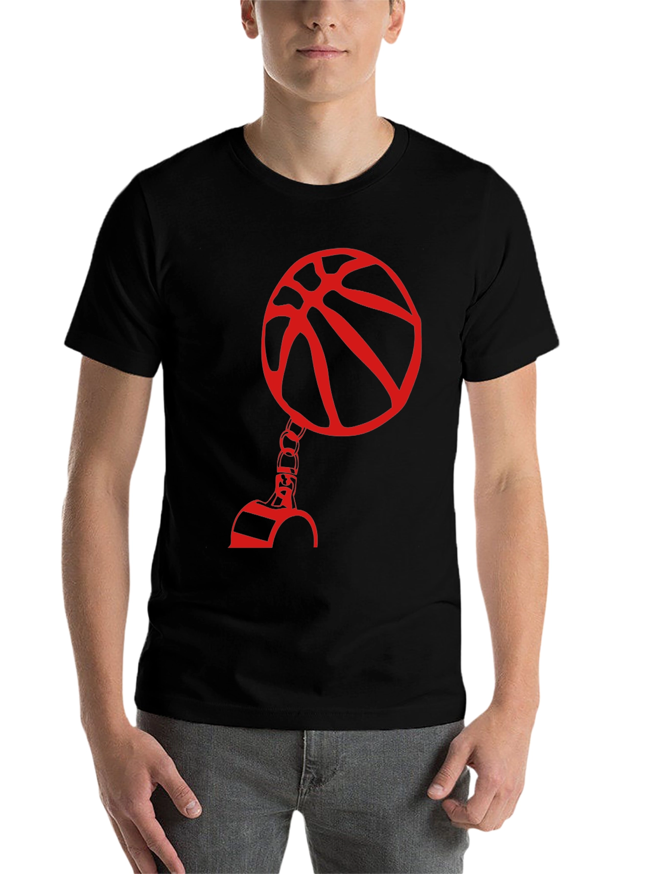 Black Red Basketball Graphic Print Black T-Shirt view 7