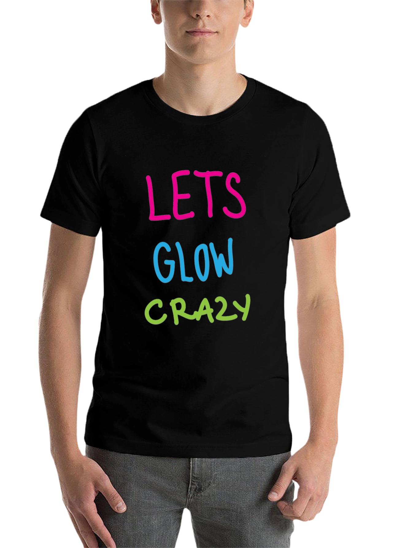 Black Lets Glow Crazy Graphic T-Shirt - Men's Black Tee view 7
