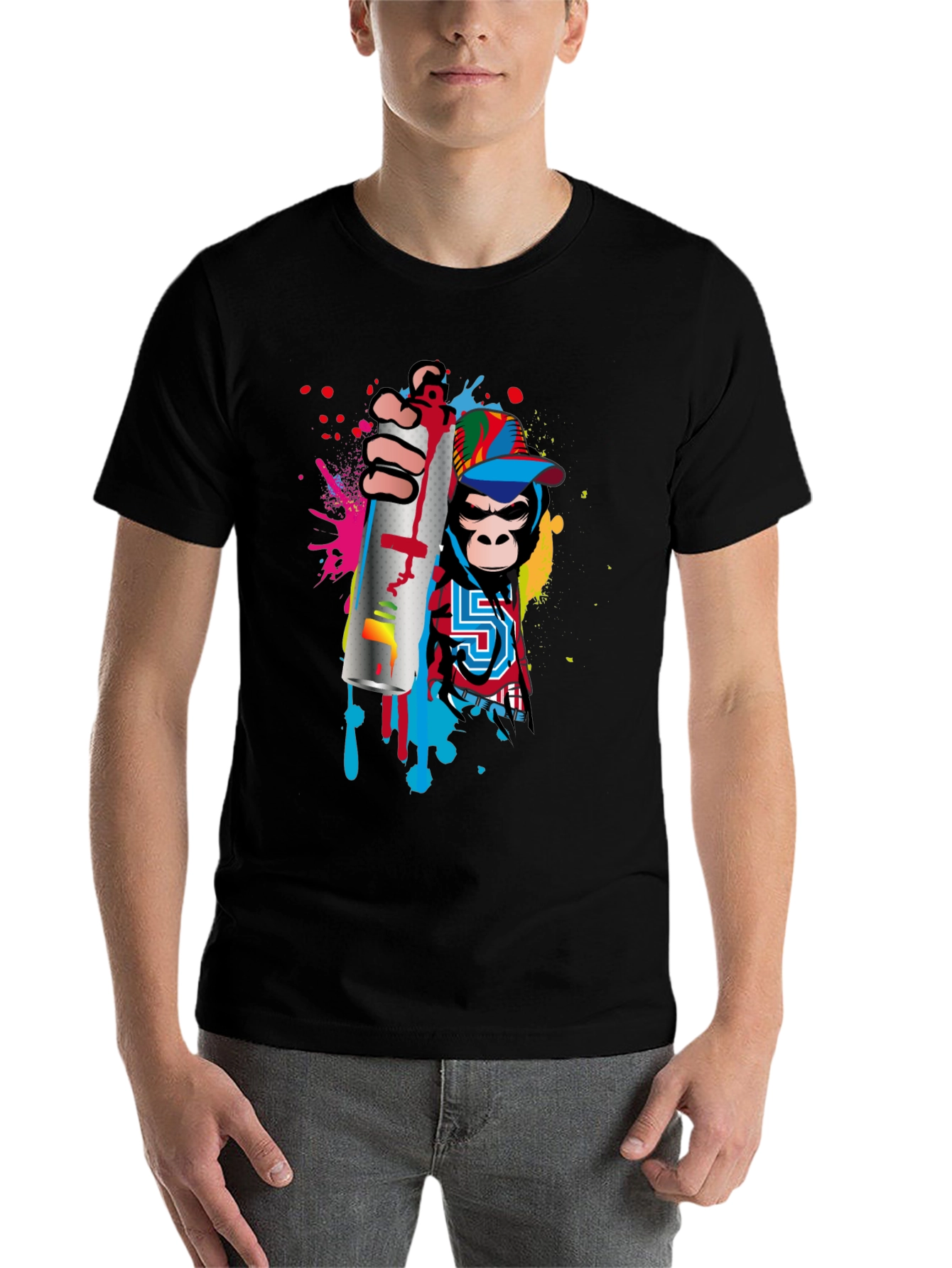 Black Monkey Graffiti Artist Black T-Shirt view 7