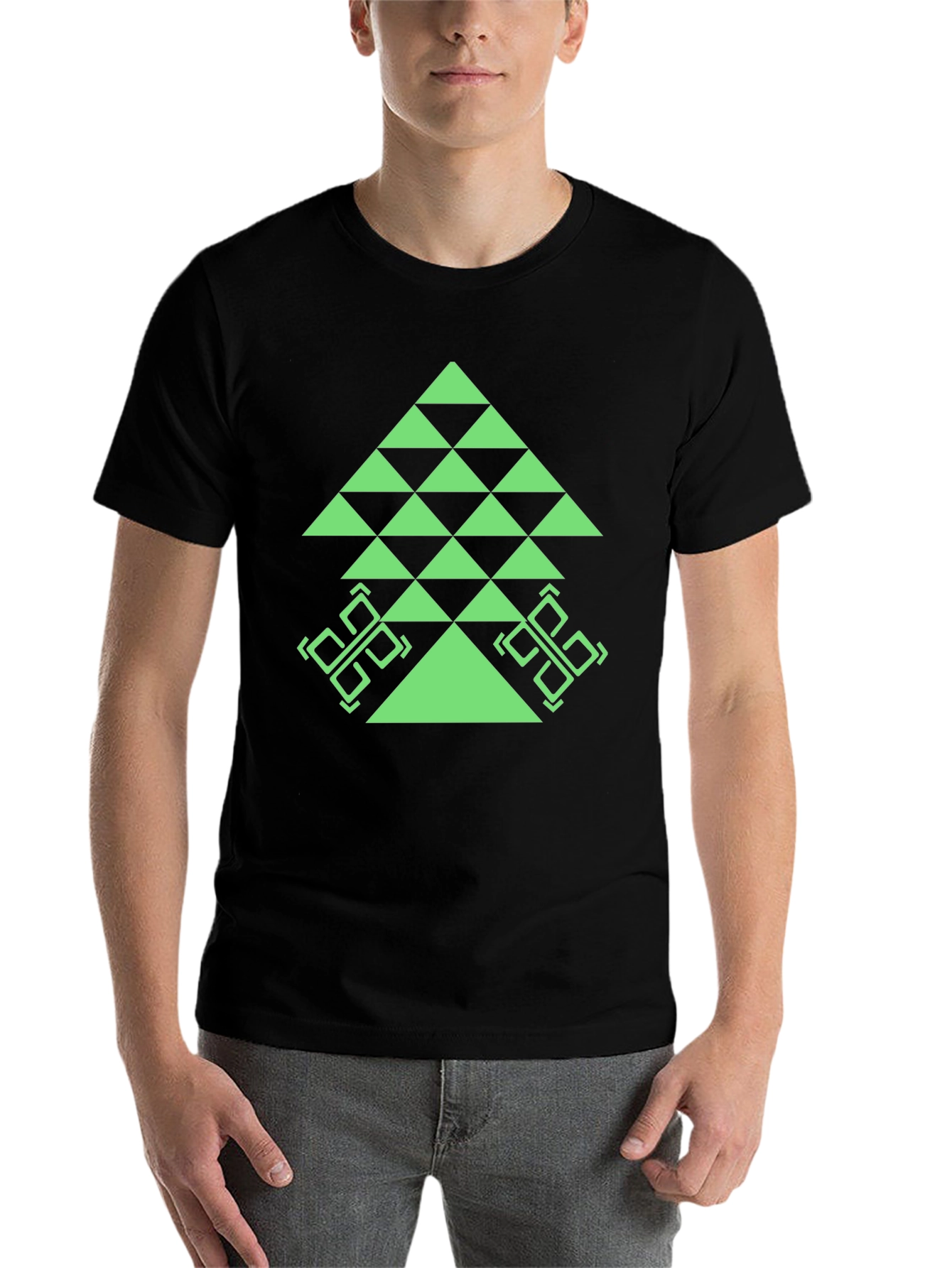 Black Geometric Tree Graphic Tee - Black Casual T-Shirt view 7