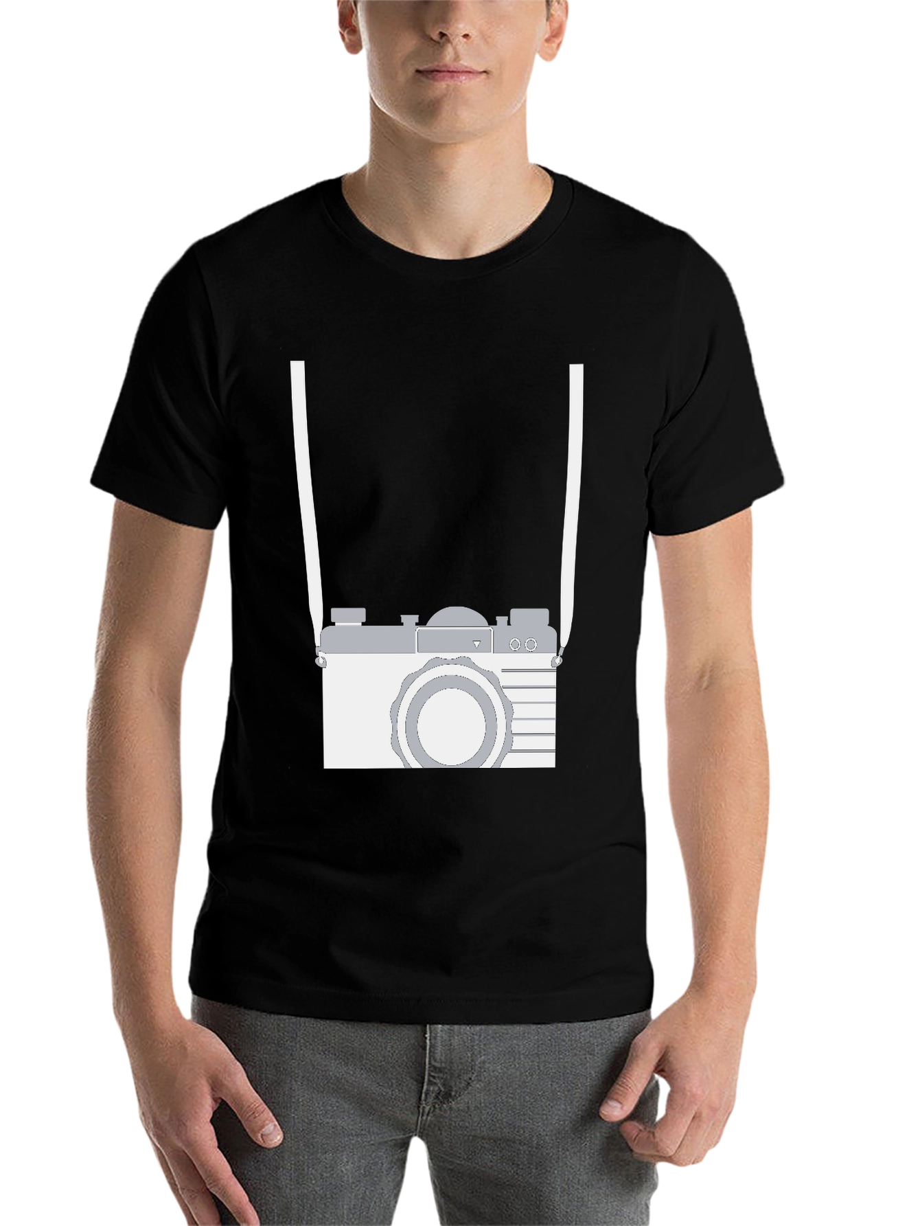 Black Retro Camera Graphic Tee - Black Cotton Casual Shirt view 7