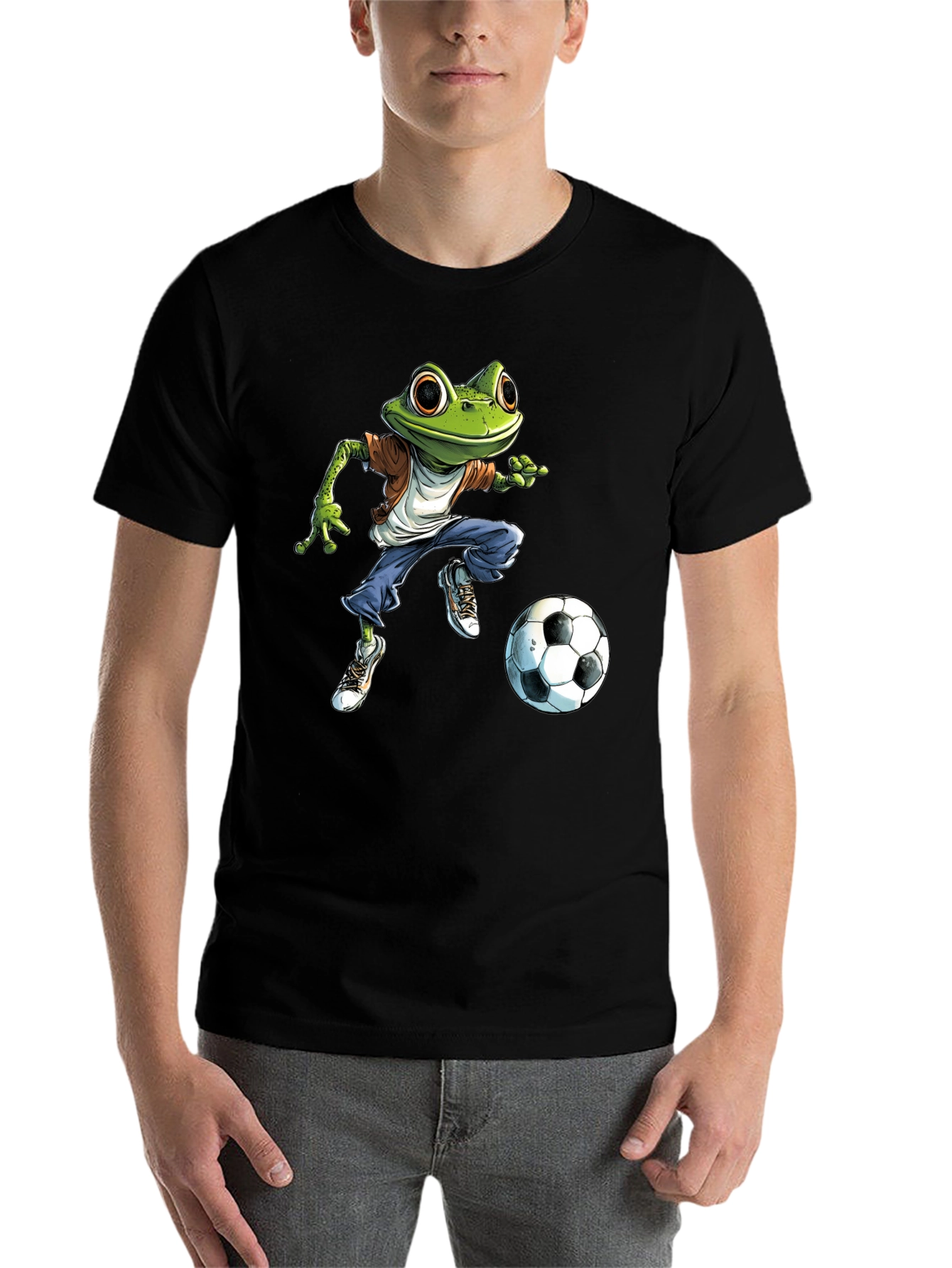 Black Frog Soccer T-Shirt - Cool Cartoon Style view 7