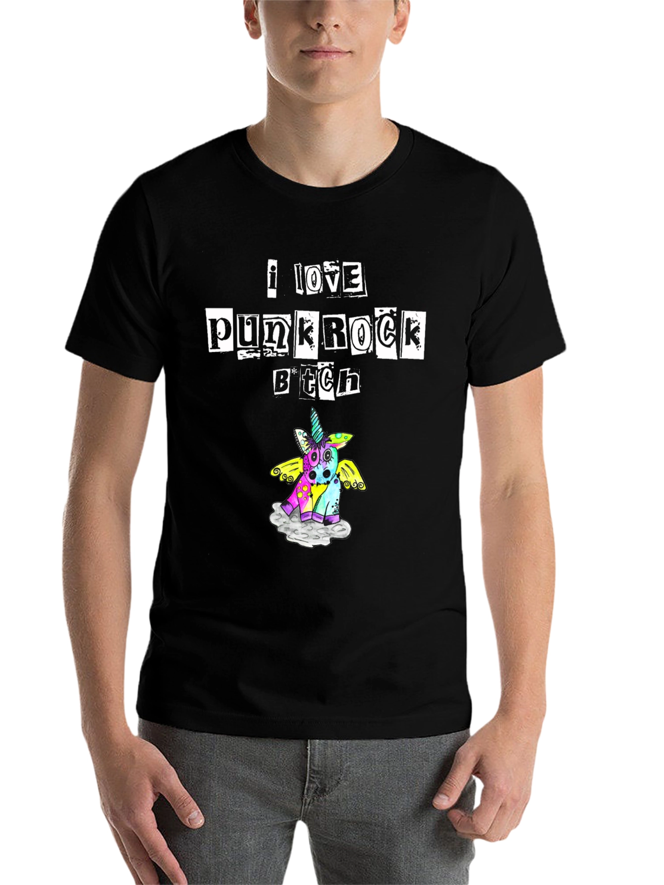 Black I Love Punk Rock B*tch Unicorn T-Shirt view 7