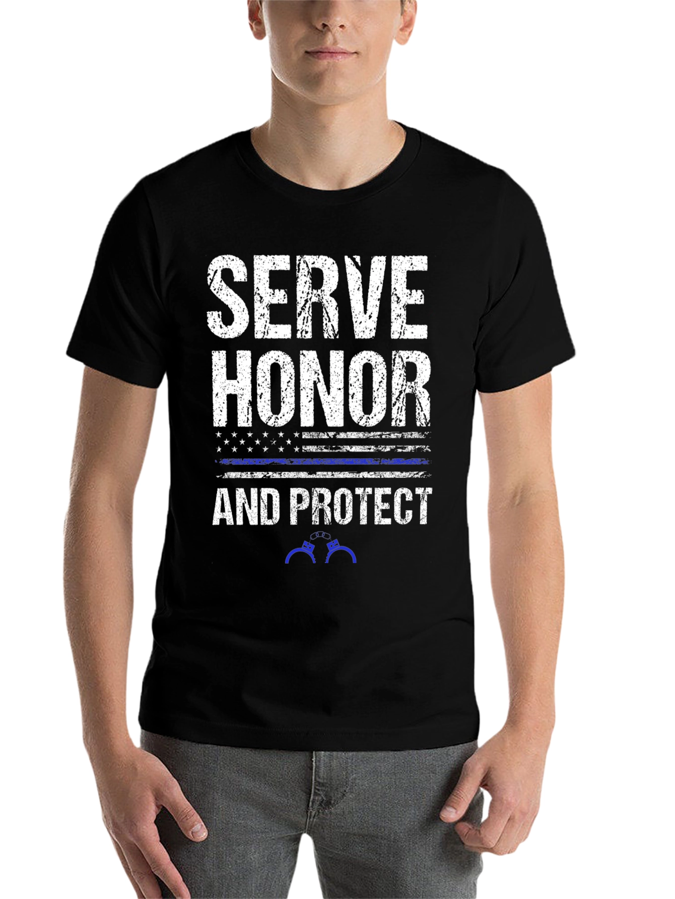 Black Serve Honor Protect Police T-Shirt view 7